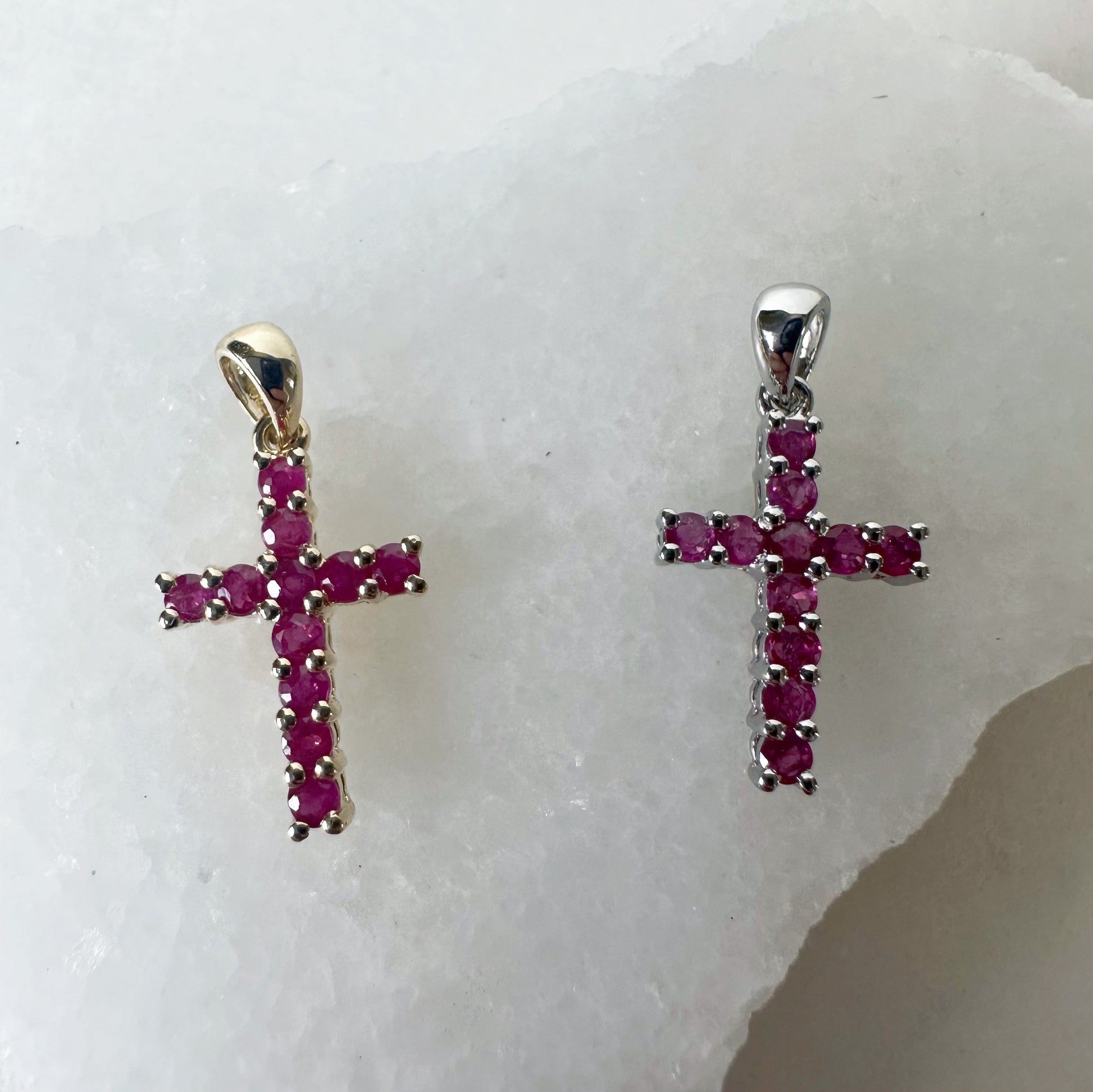 14K Solid Gold Genuine Ruby Cross Pendant