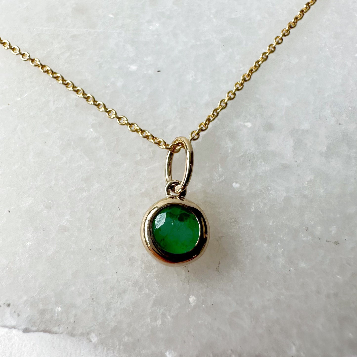 14K Solid Gold Genuine Bezel Emerald Pendant