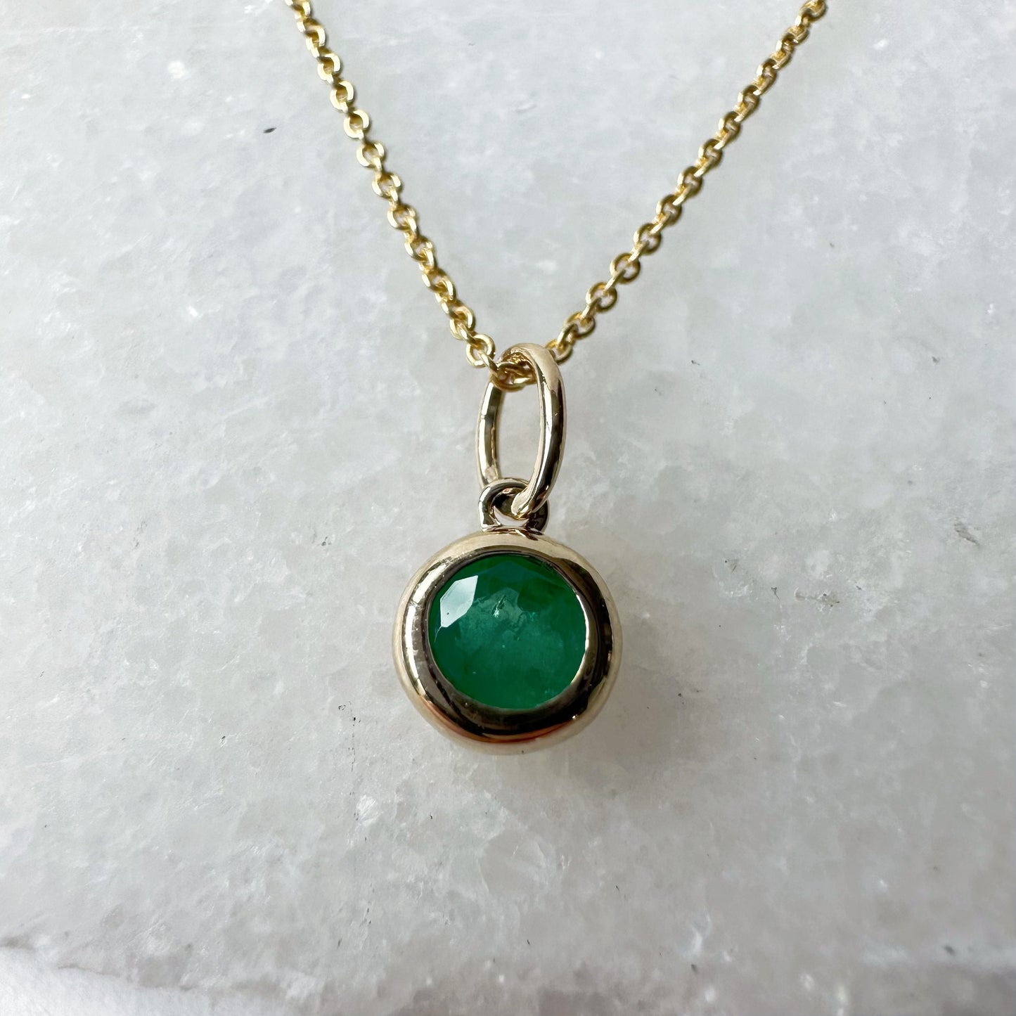 14K Solid Gold Genuine Bezel Emerald Pendant