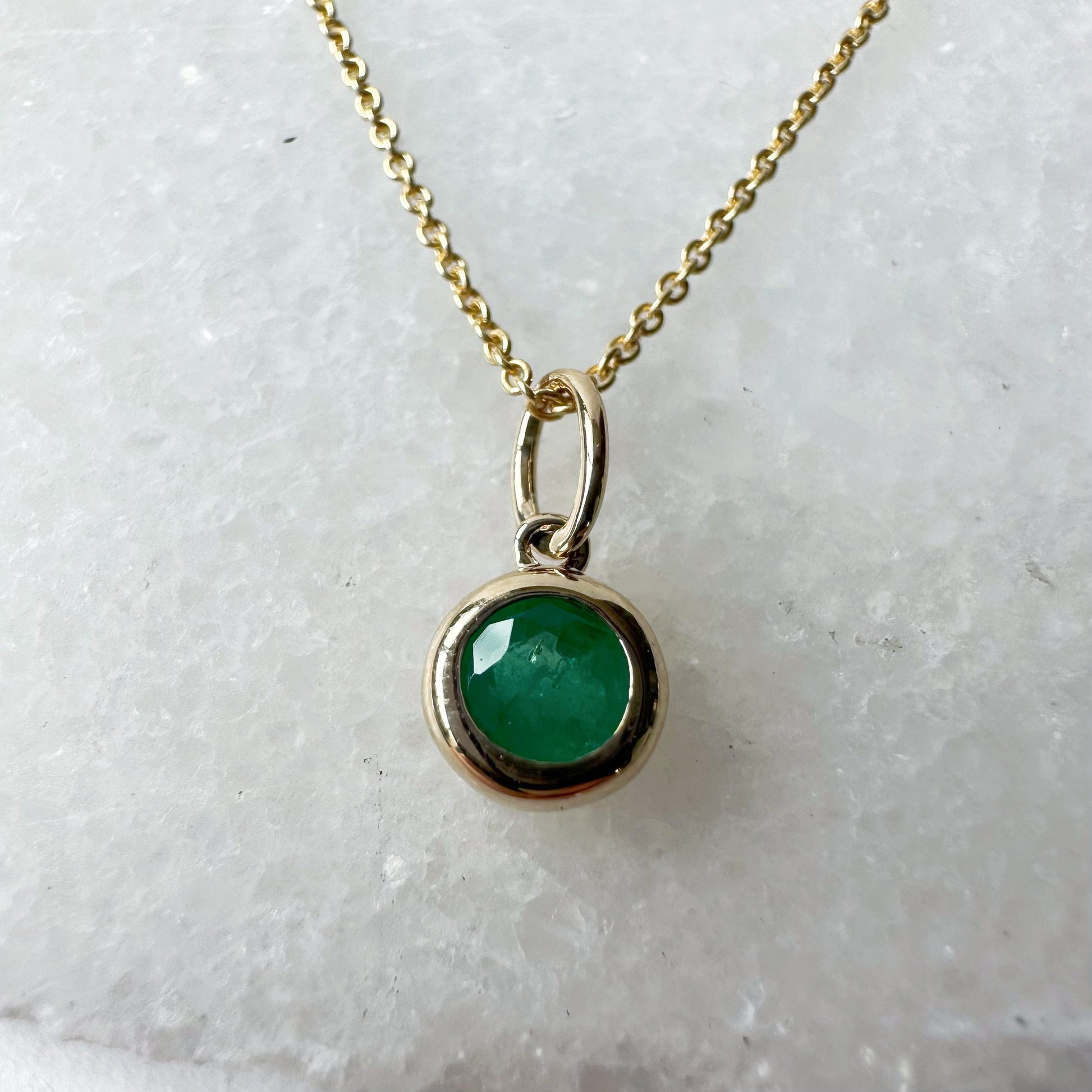 14K Solid Gold Genuine Bezel Emerald Pendant