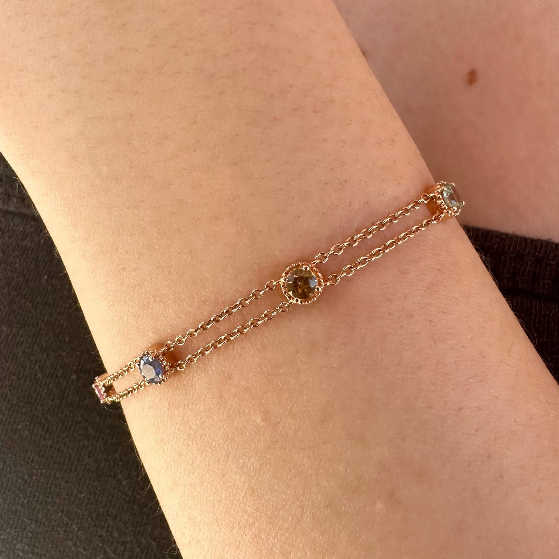 18K Solid Rose Gold Genuine Color Sapphire Bracelet