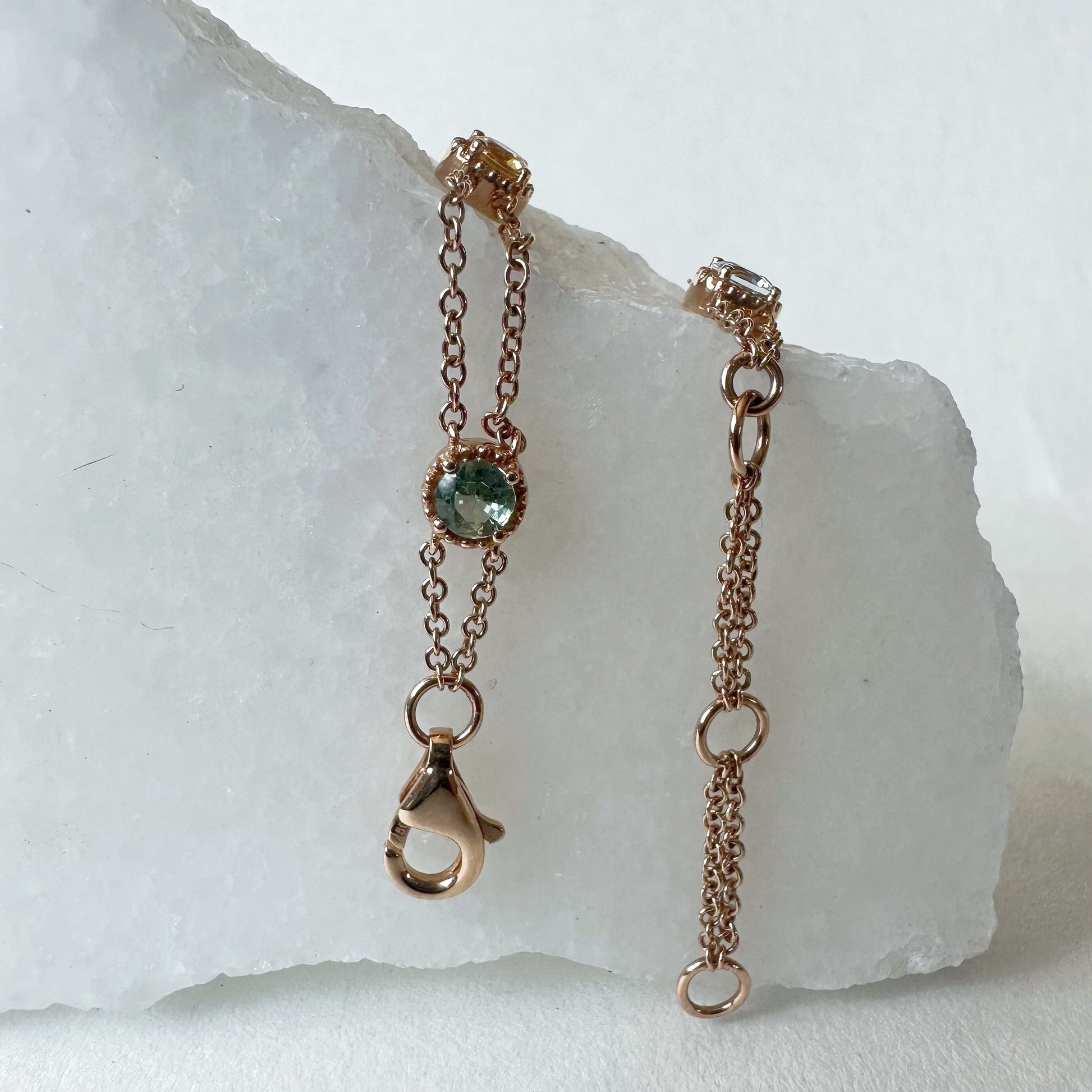 18K Solid Rose Gold Genuine Color Sapphire Bracelet