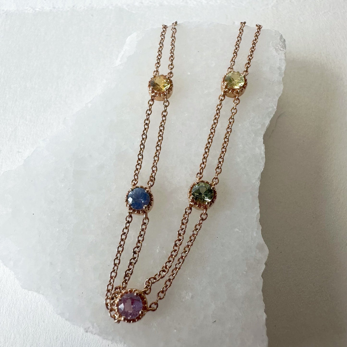 18K Solid Rose Gold Genuine Color Sapphire Bracelet