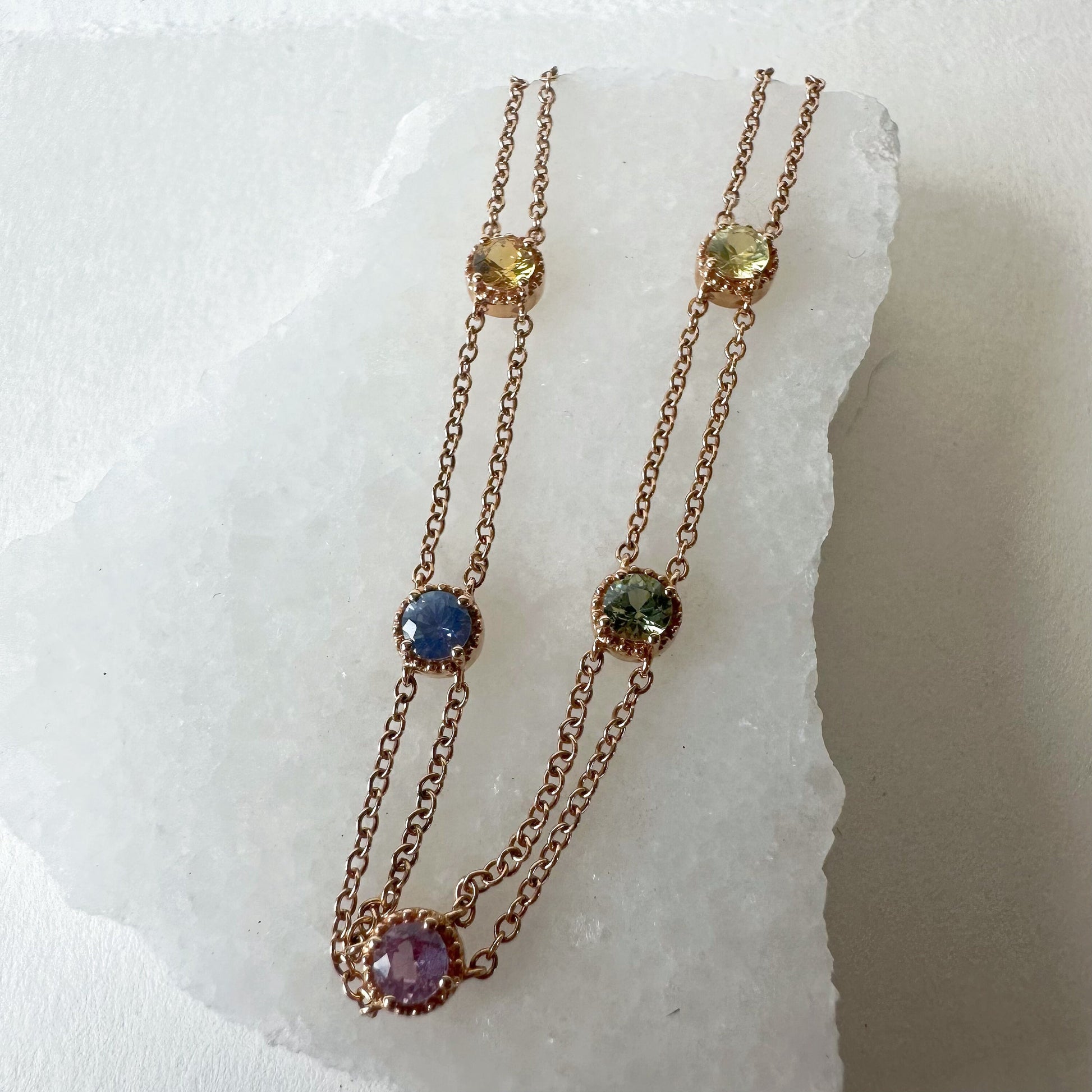 18K Solid Rose Gold Genuine Color Sapphire Bracelet