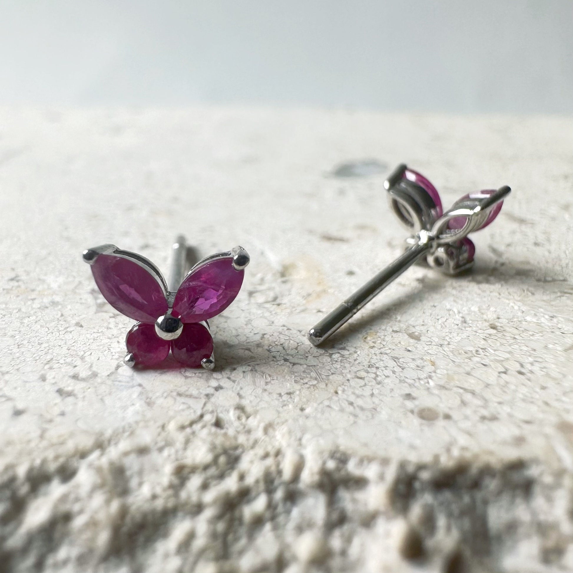 14K Solid Gold Genuine Ruby Butterfly Studs/Pair