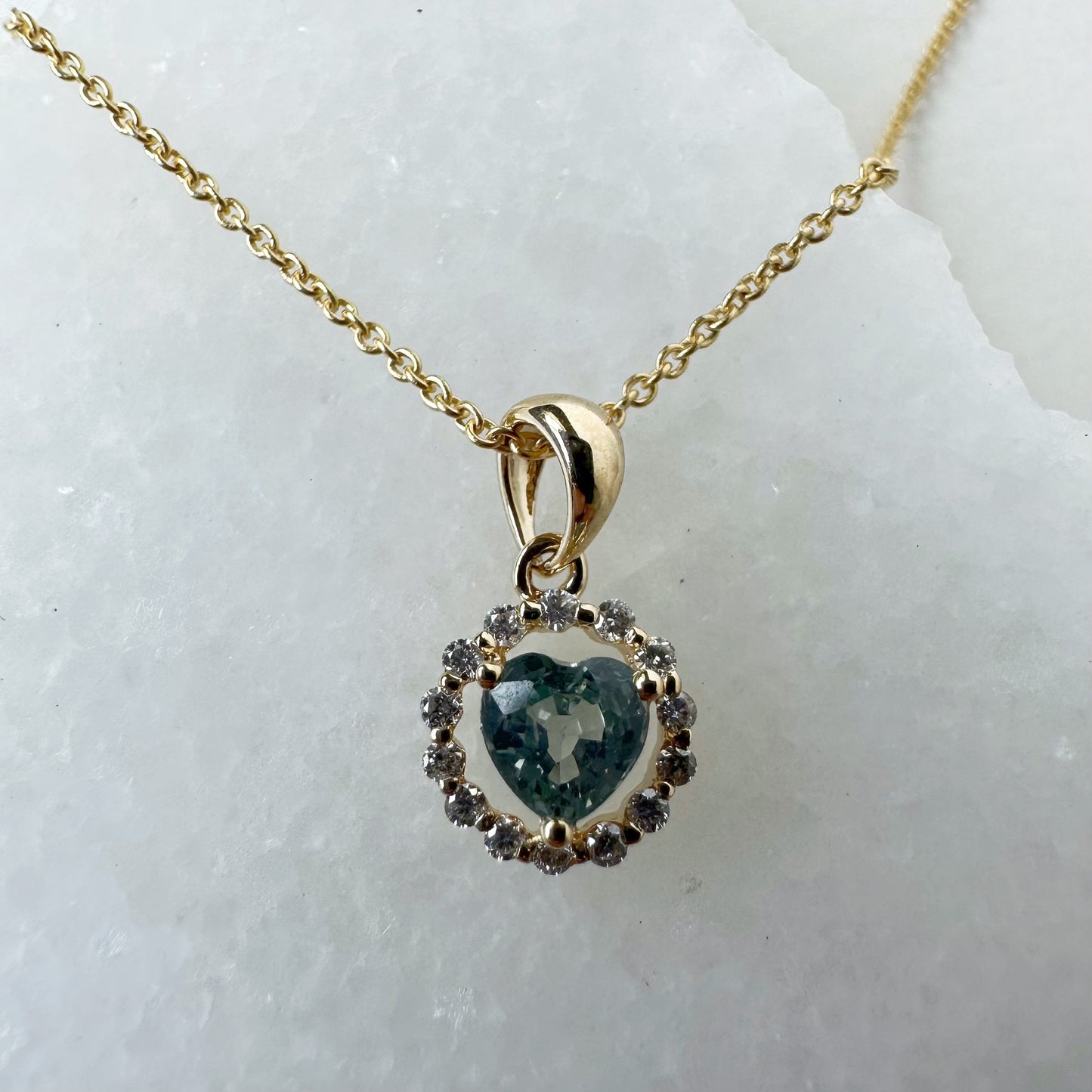 18K Solid White Gold Green Sapphire Diamond Pendant (Pendant Only)