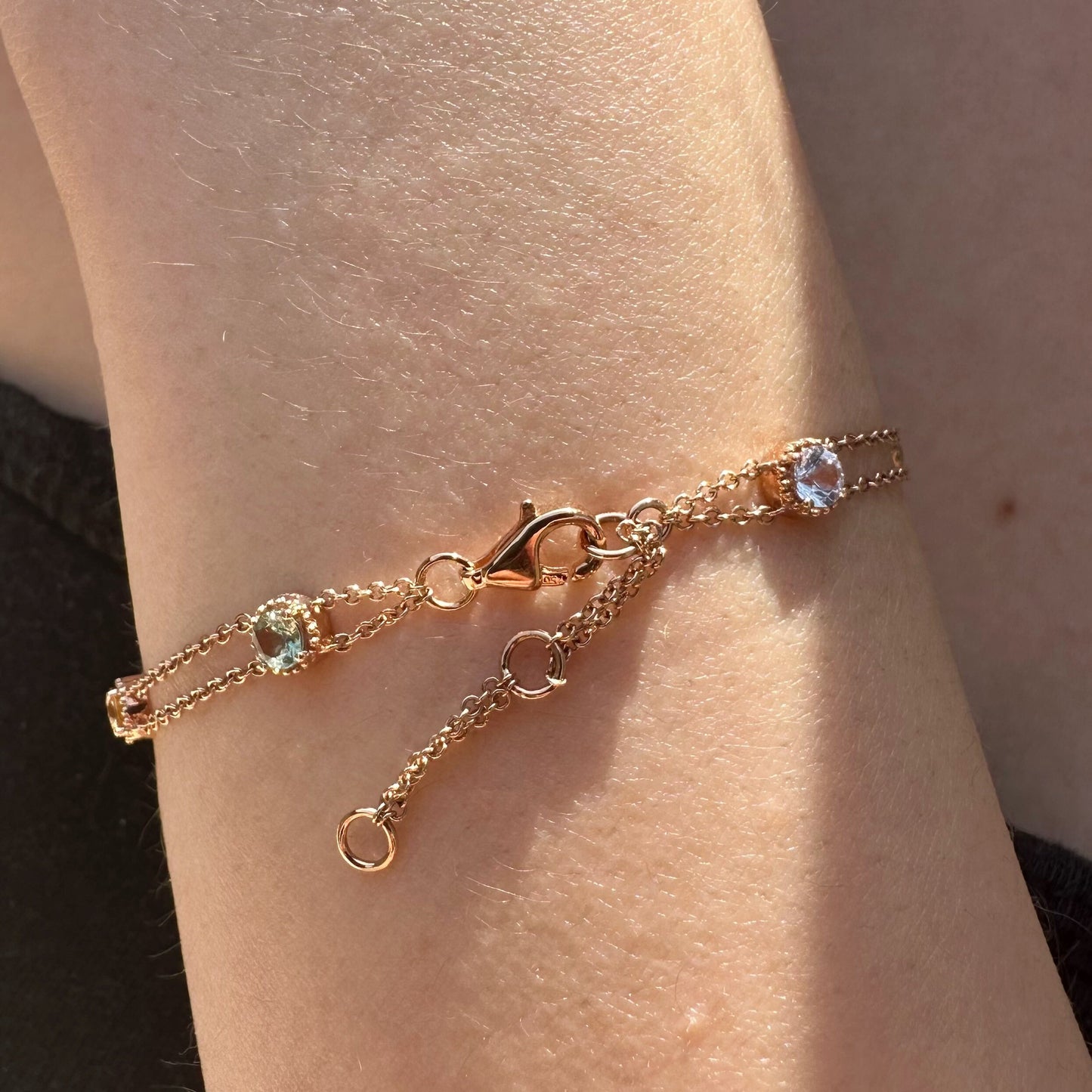 18K Solid Rose Gold Genuine Color Sapphire Bracelet