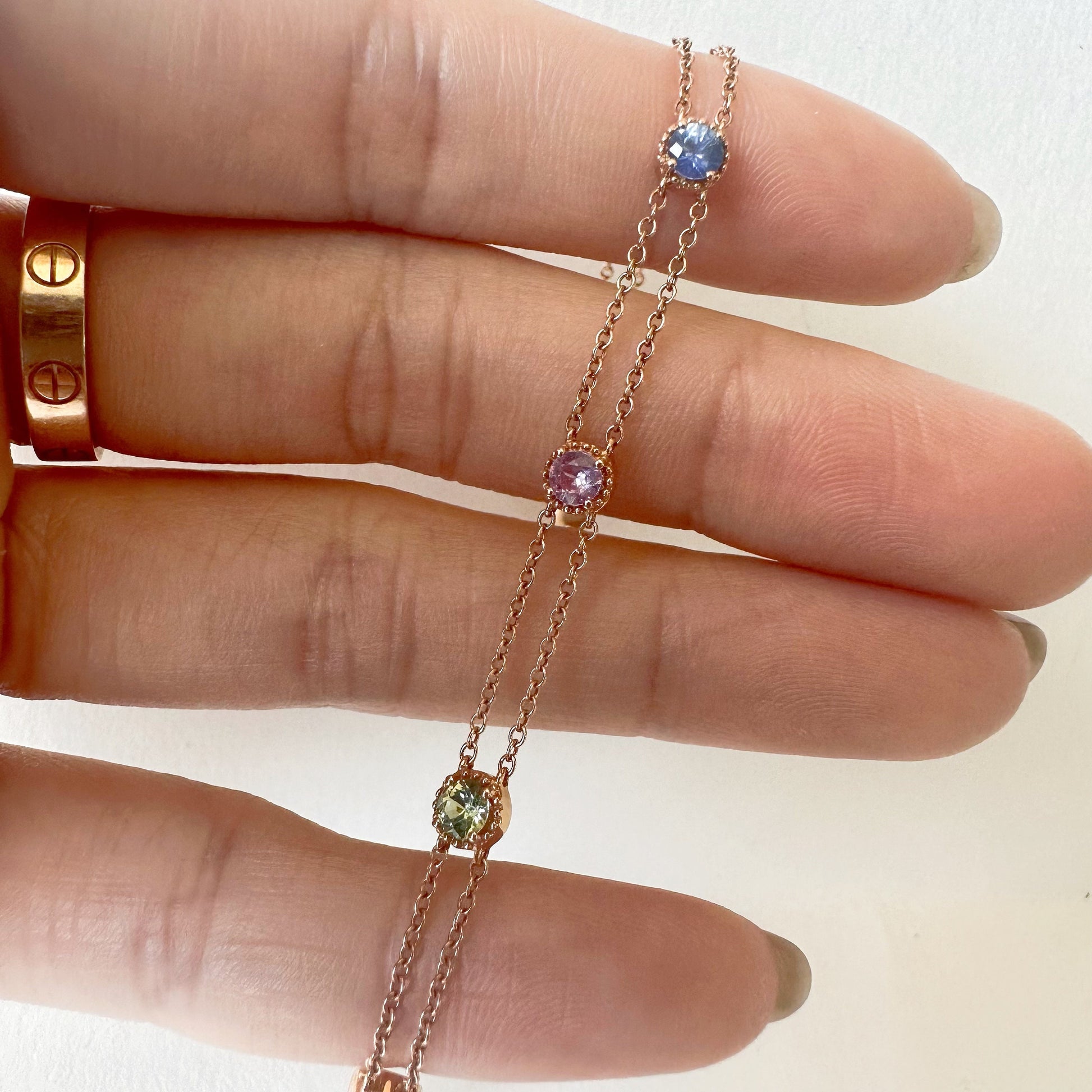 18K Solid Rose Gold Genuine Color Sapphire Bracelet