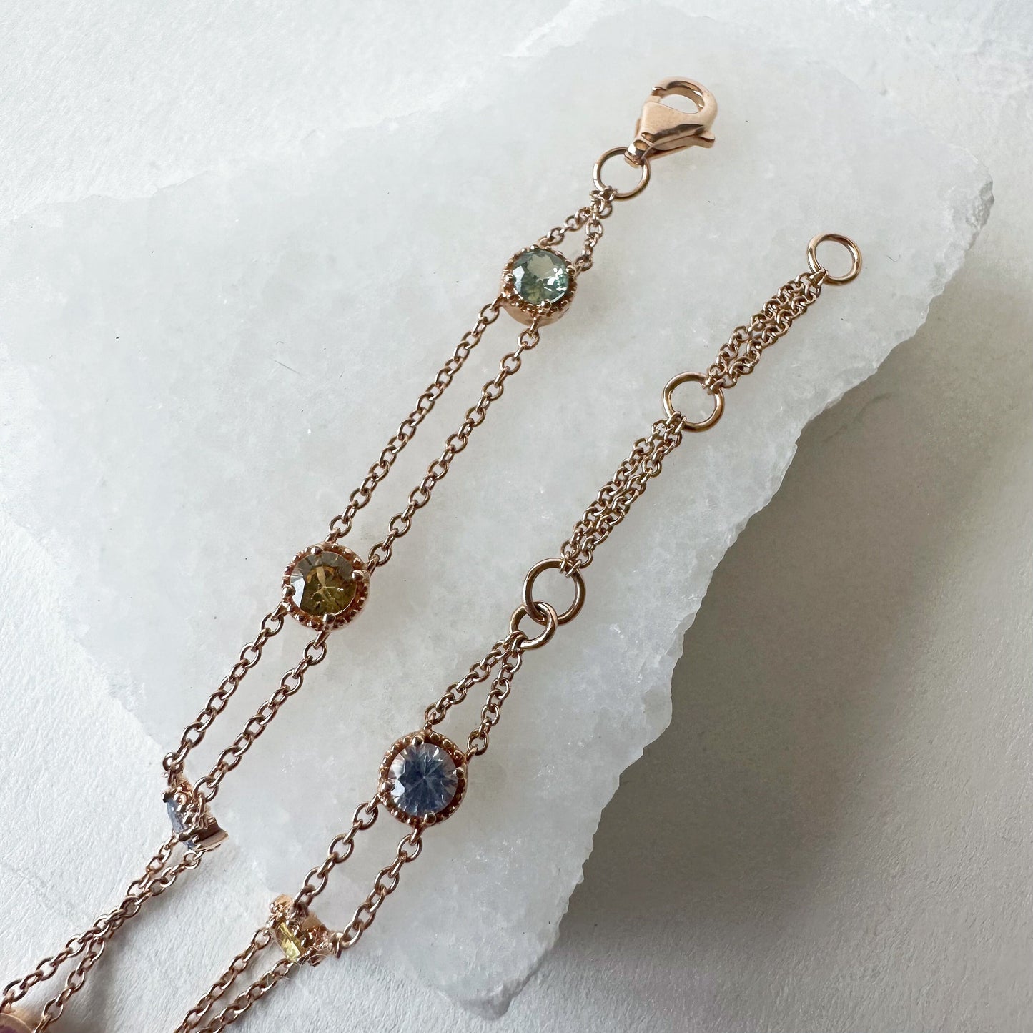 18K Solid Rose Gold Genuine Color Sapphire Bracelet