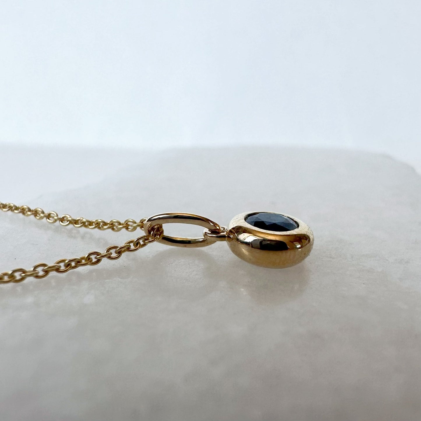 14K Solid Gold Genuine Bezel Sapphire Pendant