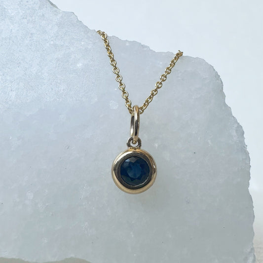 14K Solid Gold Genuine Bezel Sapphire Pendant