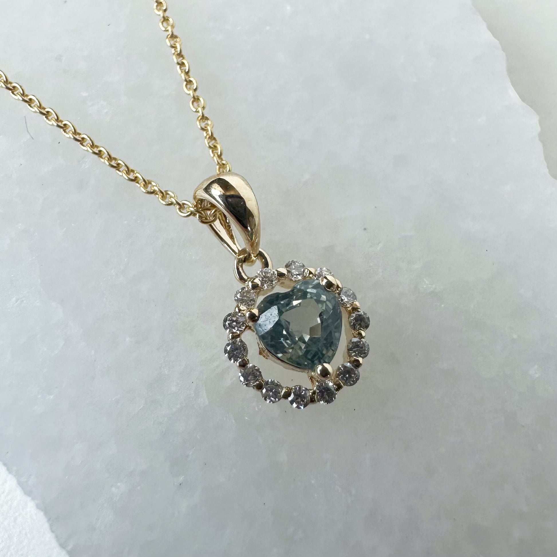 18K Solid White Gold Green Sapphire Diamond Pendant (Pendant Only)