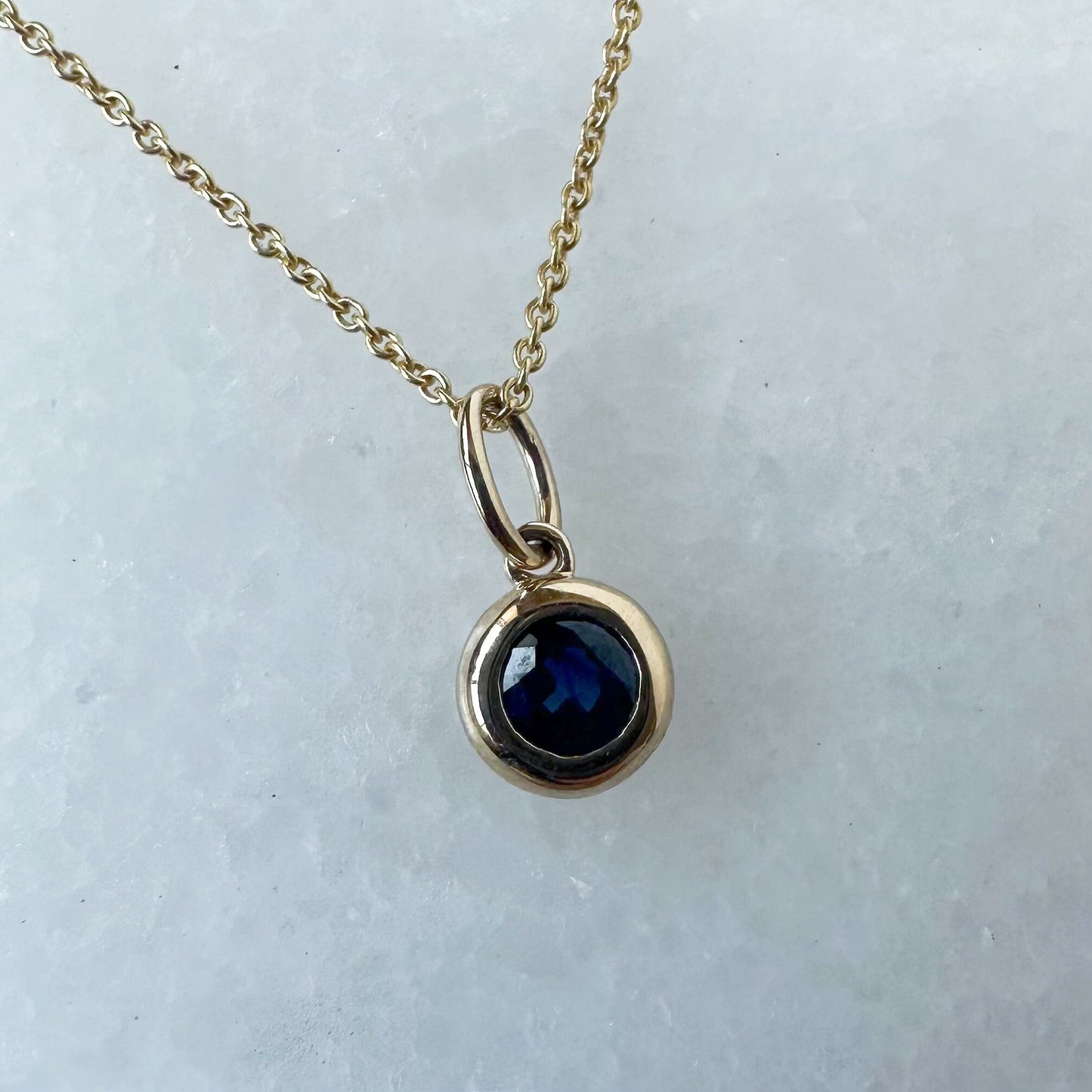 14K Solid Gold Genuine Bezel Sapphire Pendant