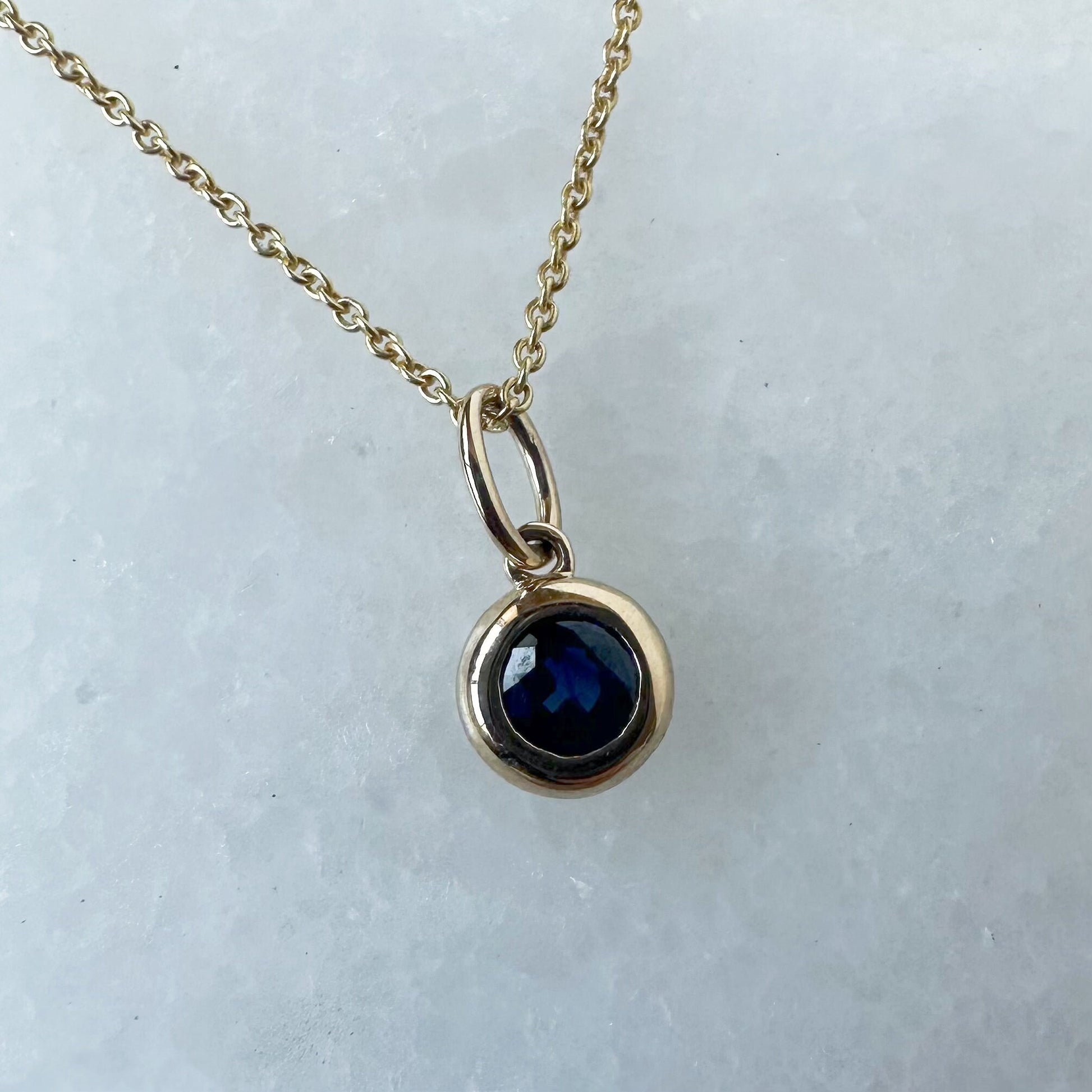 14K Solid Gold Genuine Bezel Sapphire Pendant