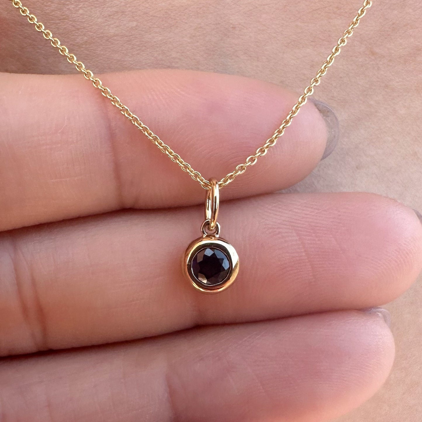 14K Solid Gold Genuine Bezel Sapphire Pendant