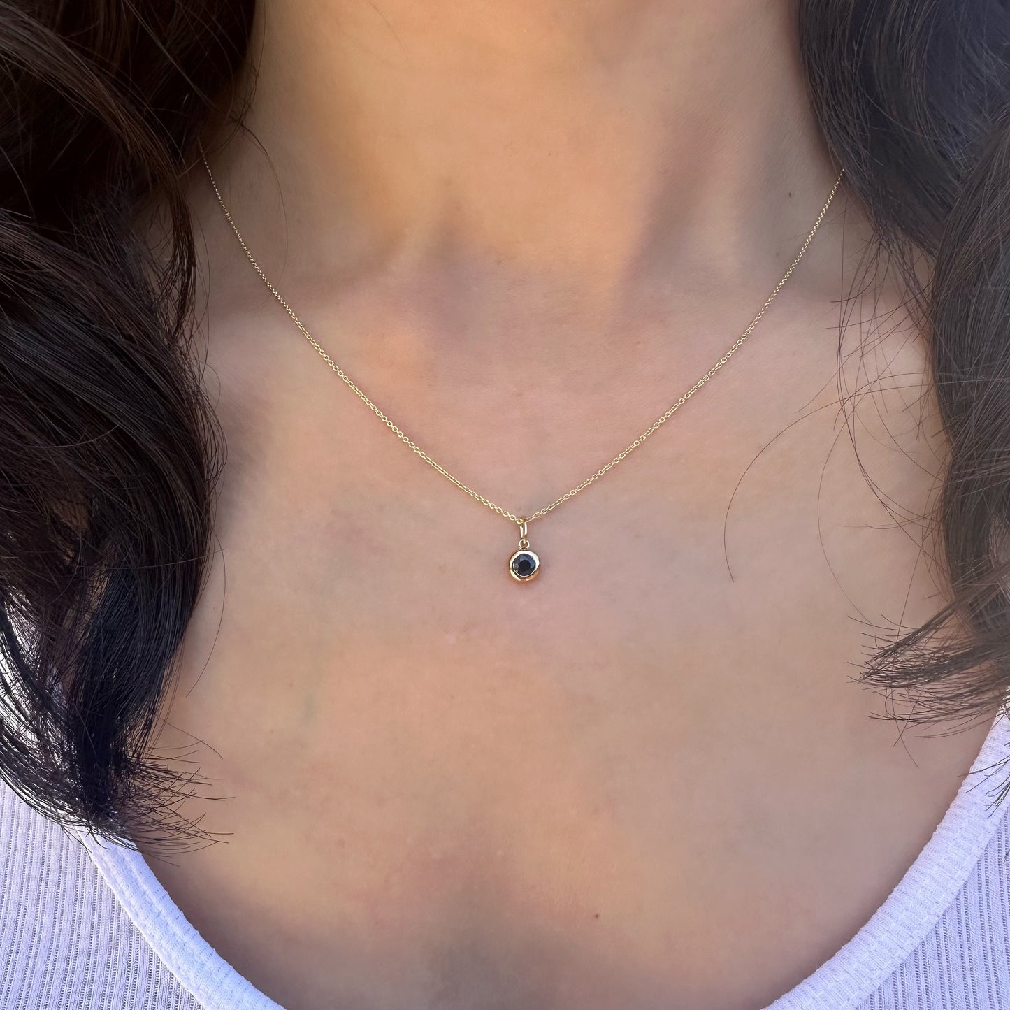 14K Solid Gold Genuine Bezel Sapphire Pendant