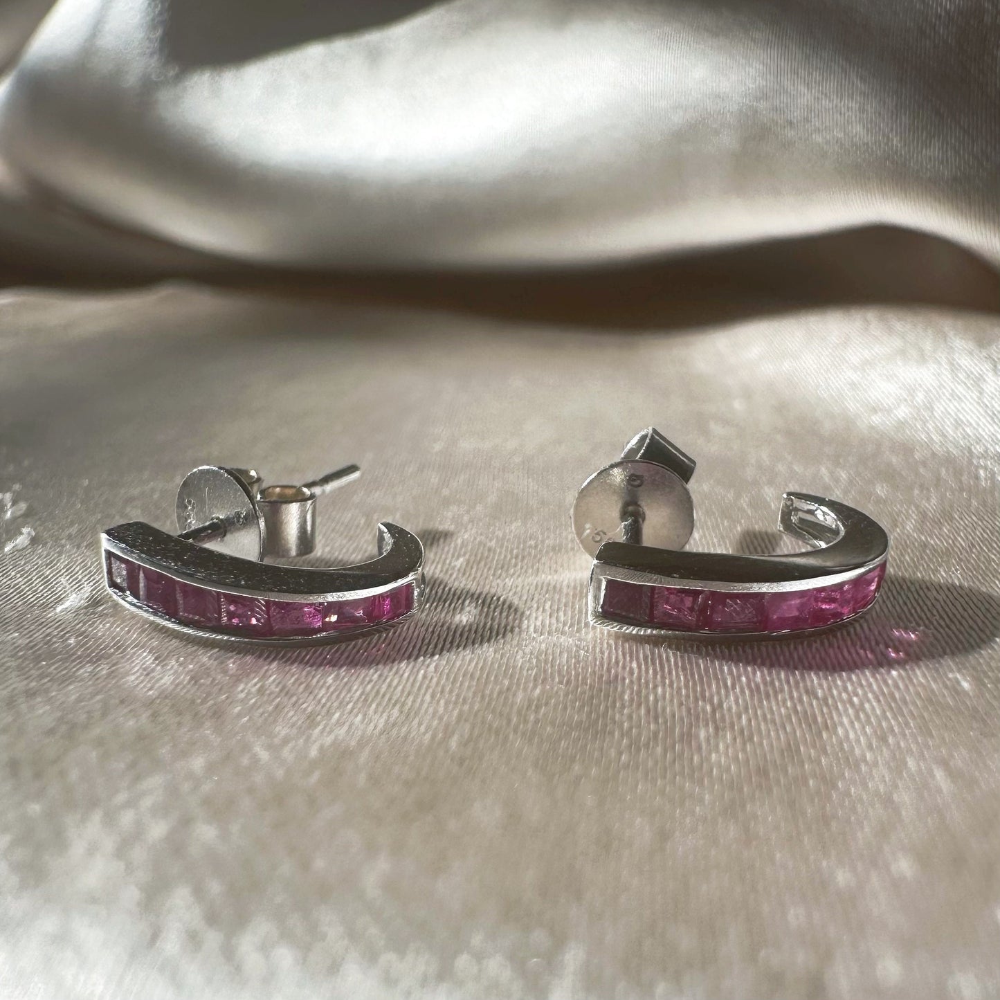 14K Solid Gold Ruby Huggie Earrings/Pair