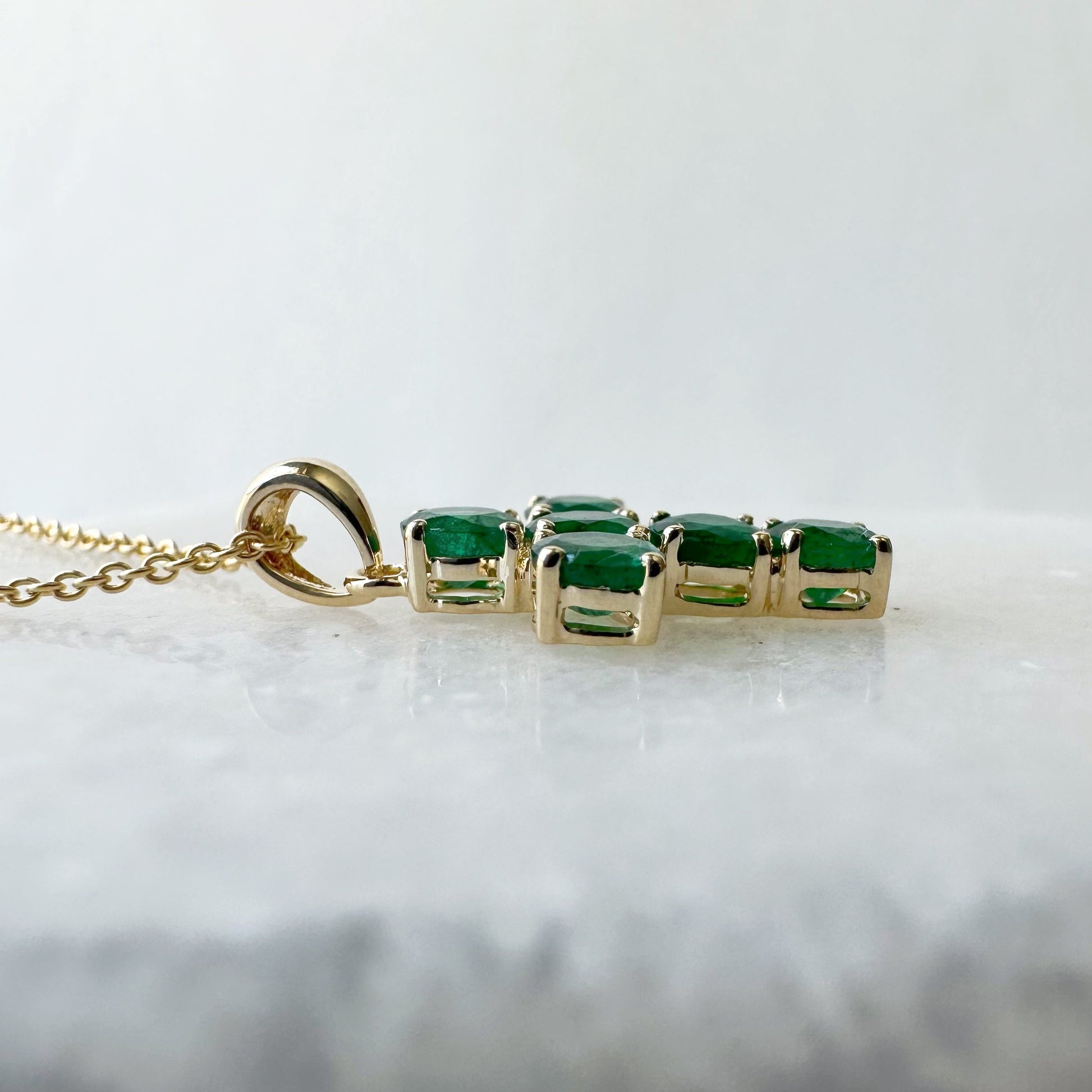 14K Solid Gold Genuine Round Emerald Cross Pendant