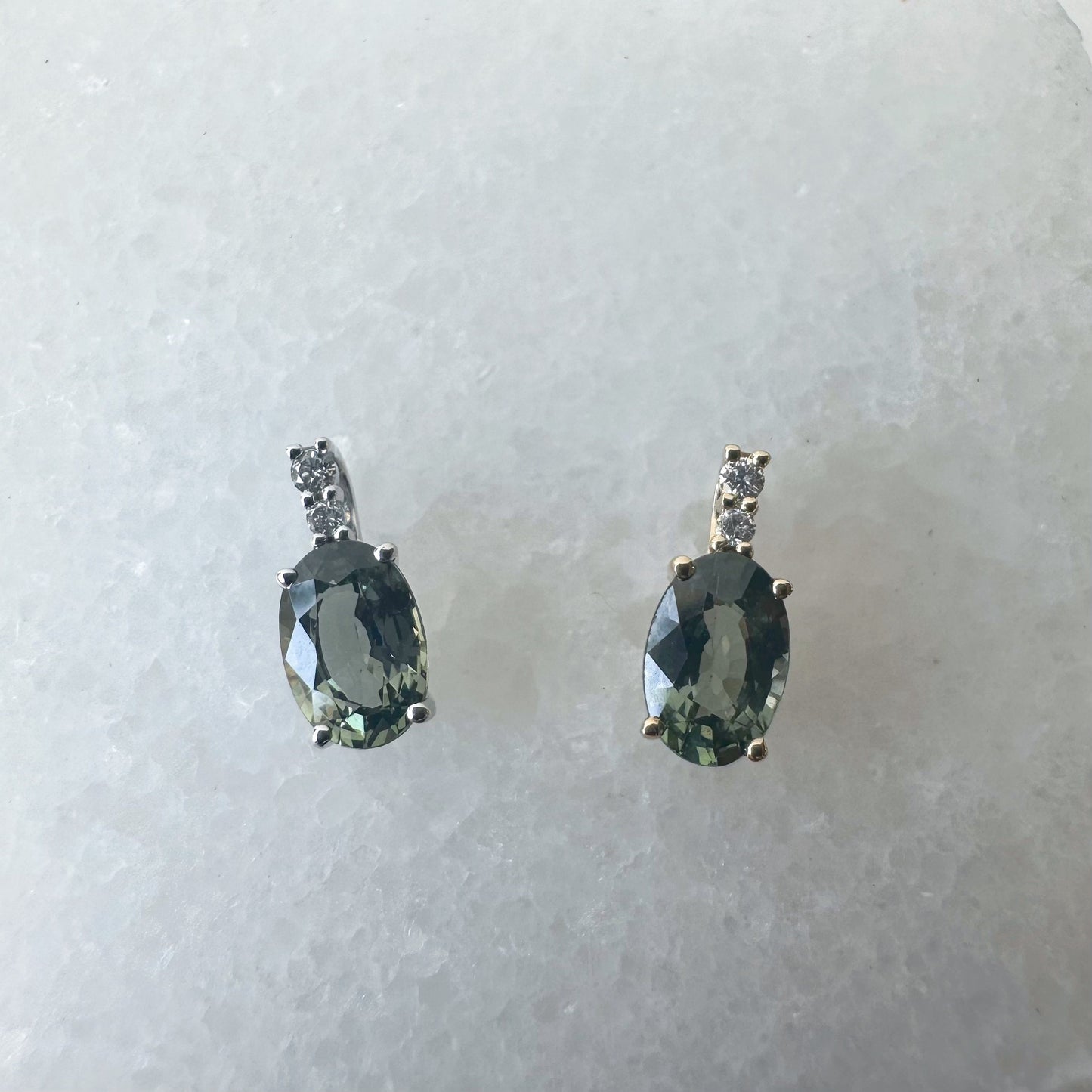 14K Solid Gold Diamond and Oval Green Sapphire Pendant