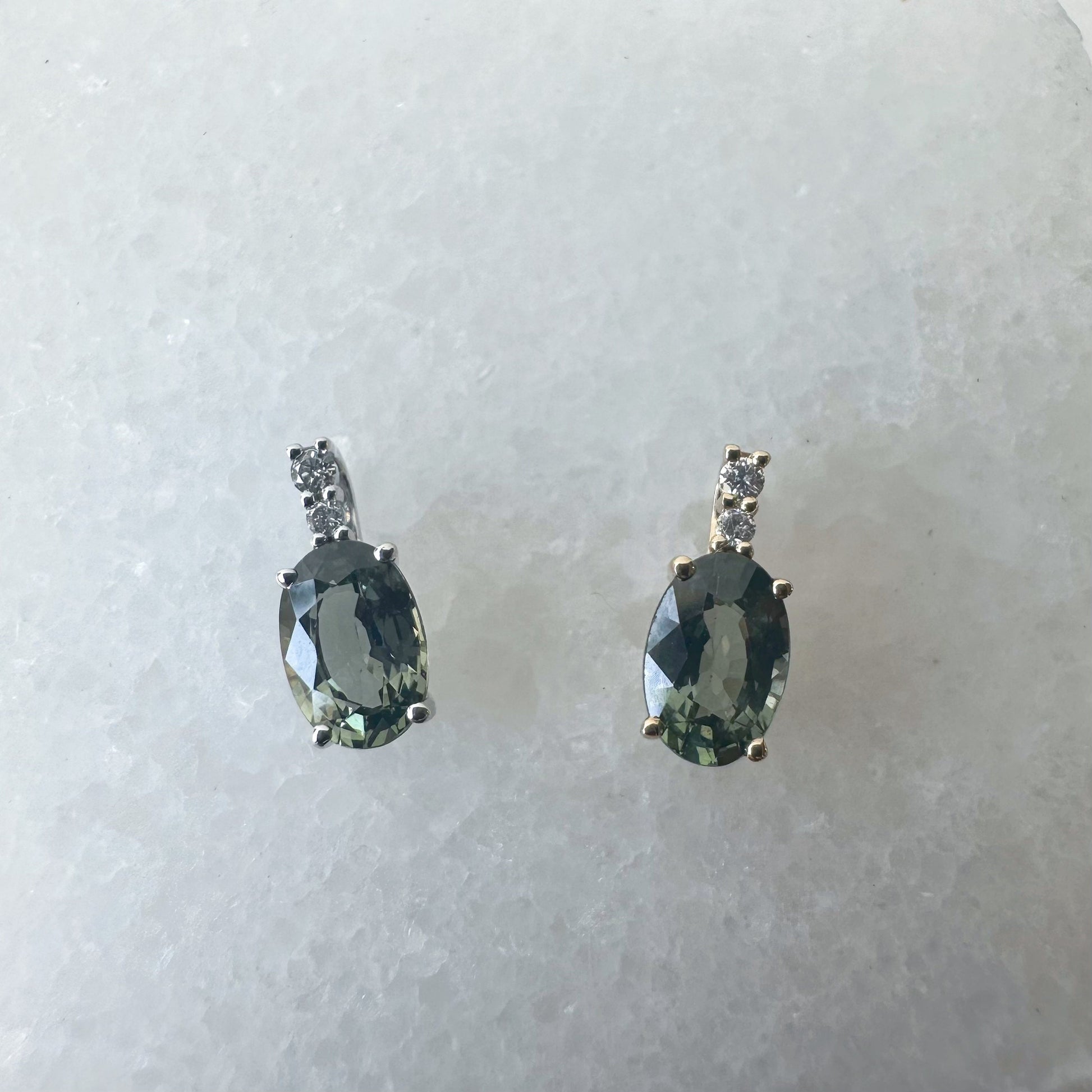 14K Solid Gold Diamond and Oval Green Sapphire Pendant