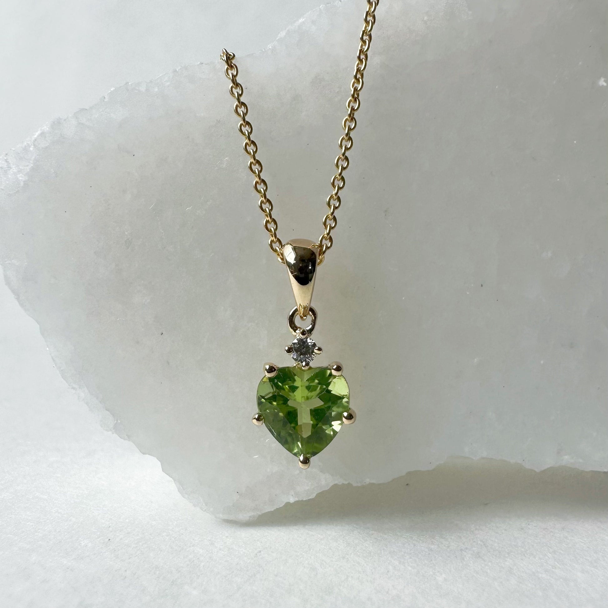 14K Solid Gold Heart Shaped Genuine Peridot Pendant/August Birthstone