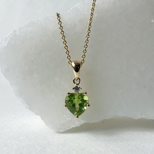 14K Solid Gold Heart Shaped Genuine Peridot Pendant/August Birthstone