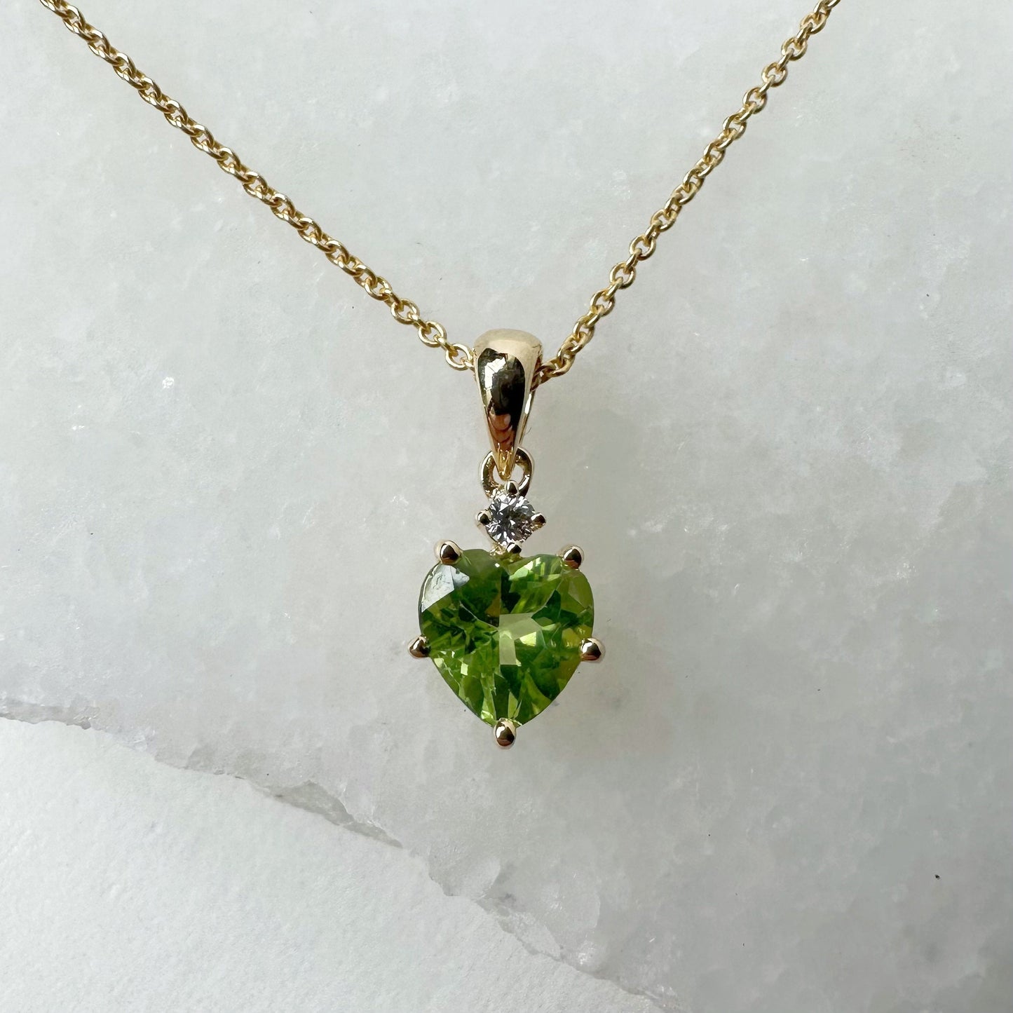 14K Solid Gold Heart Shaped Genuine Peridot Pendant/August Birthstone