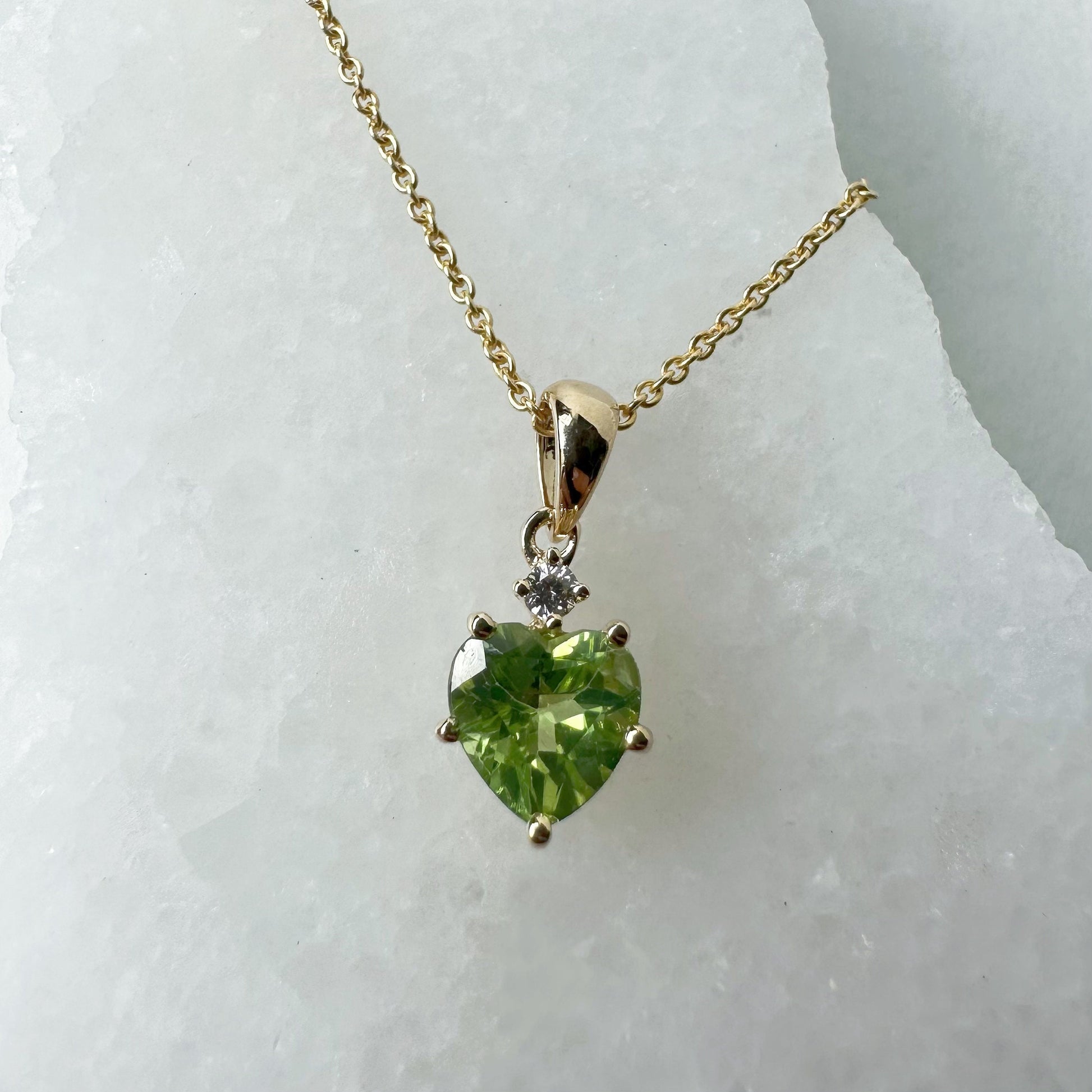 14K Solid Gold Heart Shaped Genuine Peridot Pendant/August Birthstone