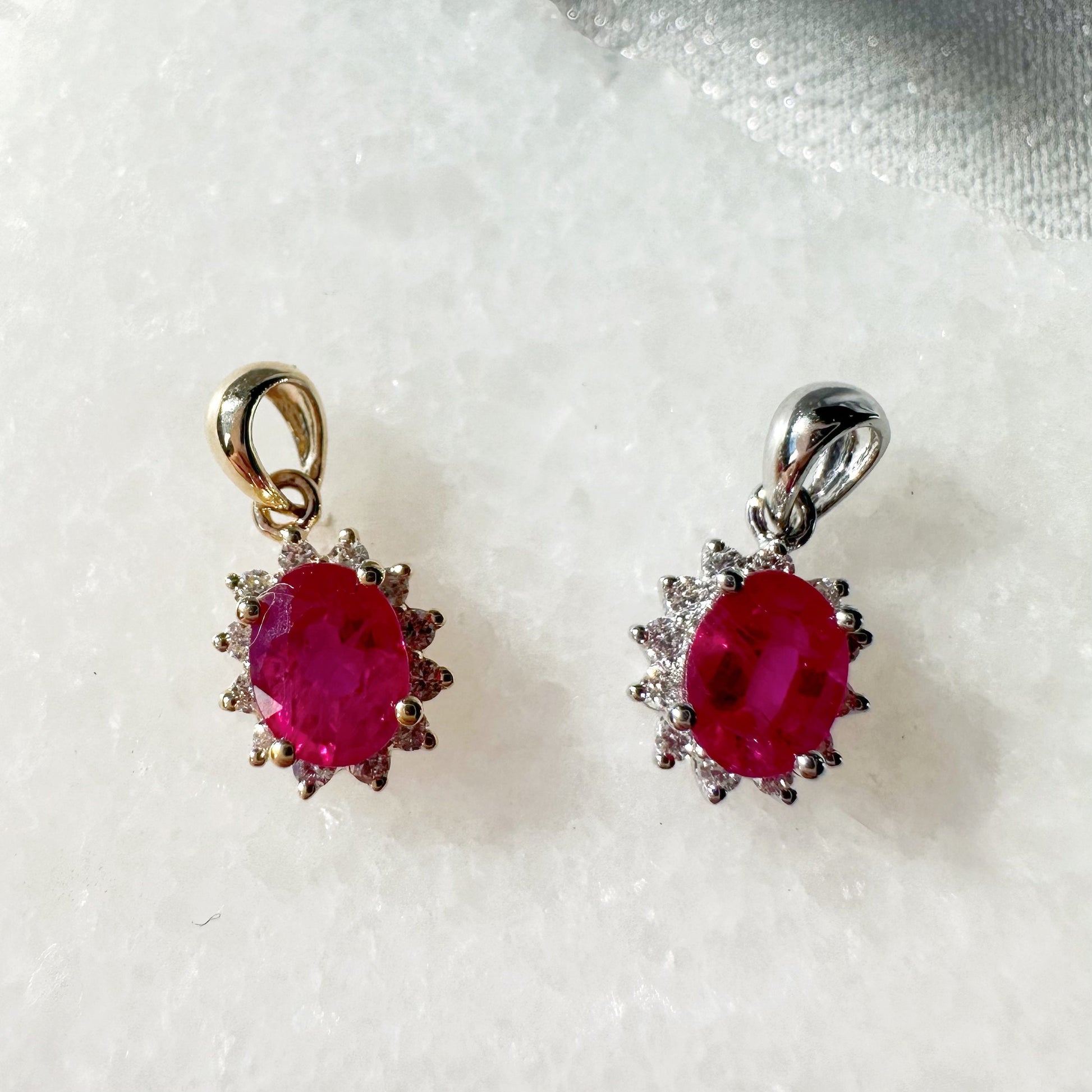 14K Solid Gold Ruby and Diamond Halo Pendant