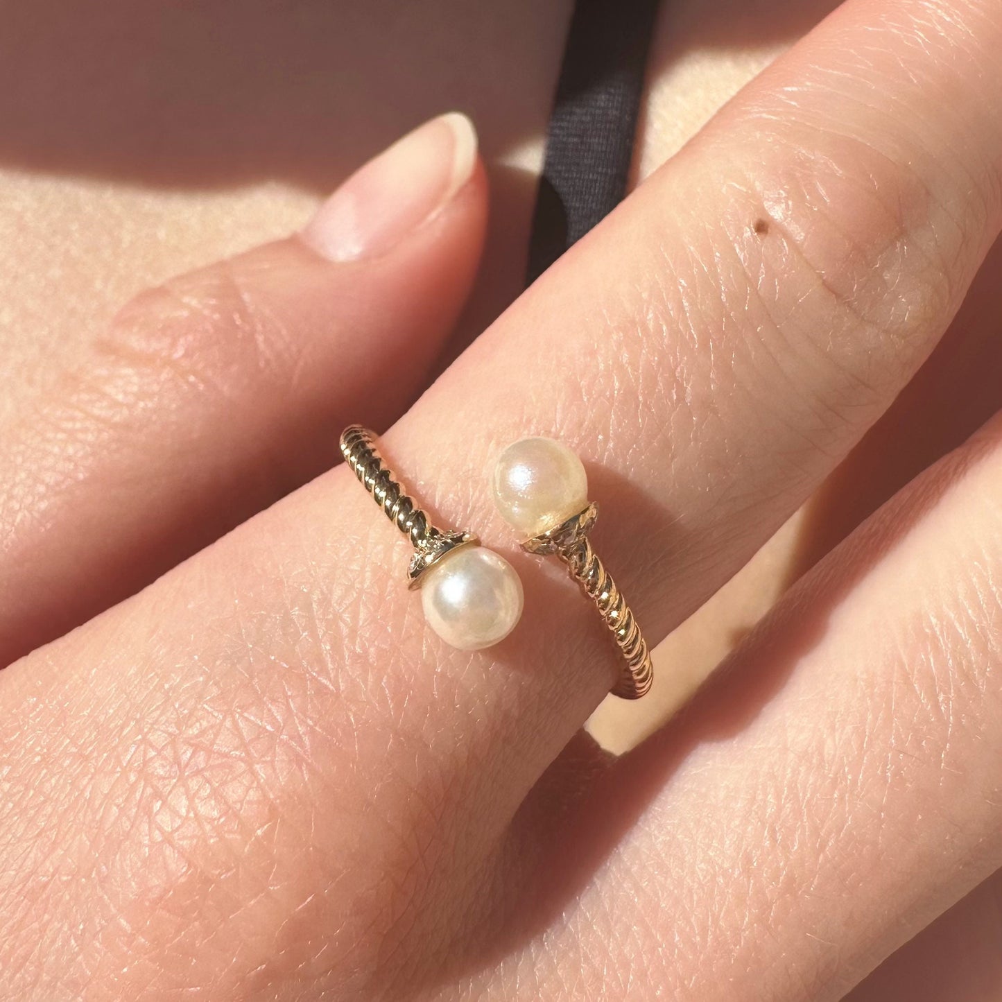 18K Solid Gold Genuine Akoya Pearl and Diamond Ring