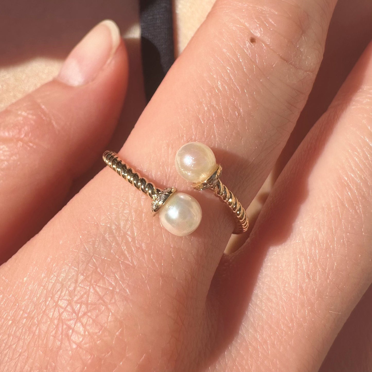 18K Solid Gold Genuine Akoya Pearl and Diamond Ring