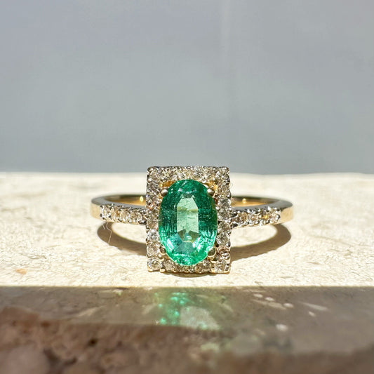 14K Solid Gold Genuine Emerald and Diamond Ring/Promise Ring/Engagement Ring