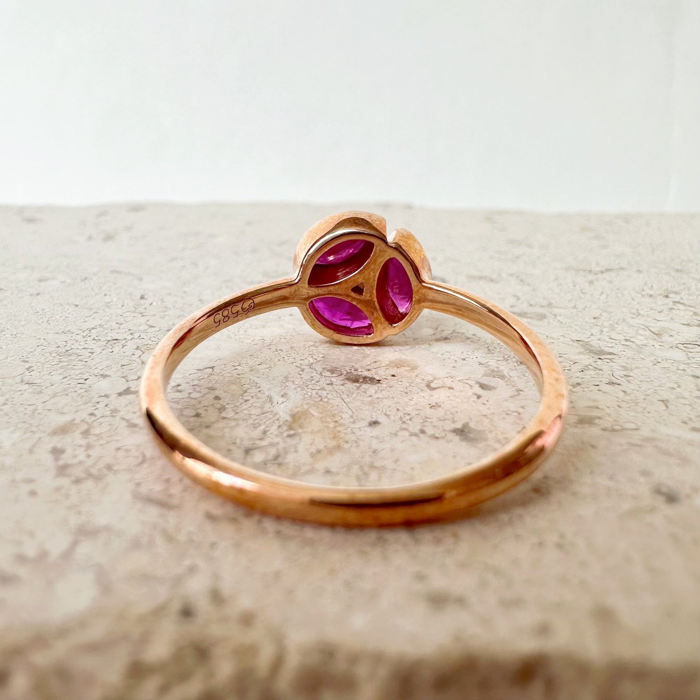 14K Solid Rose Gold Genuine Ruby and Diamond Marquise Ring