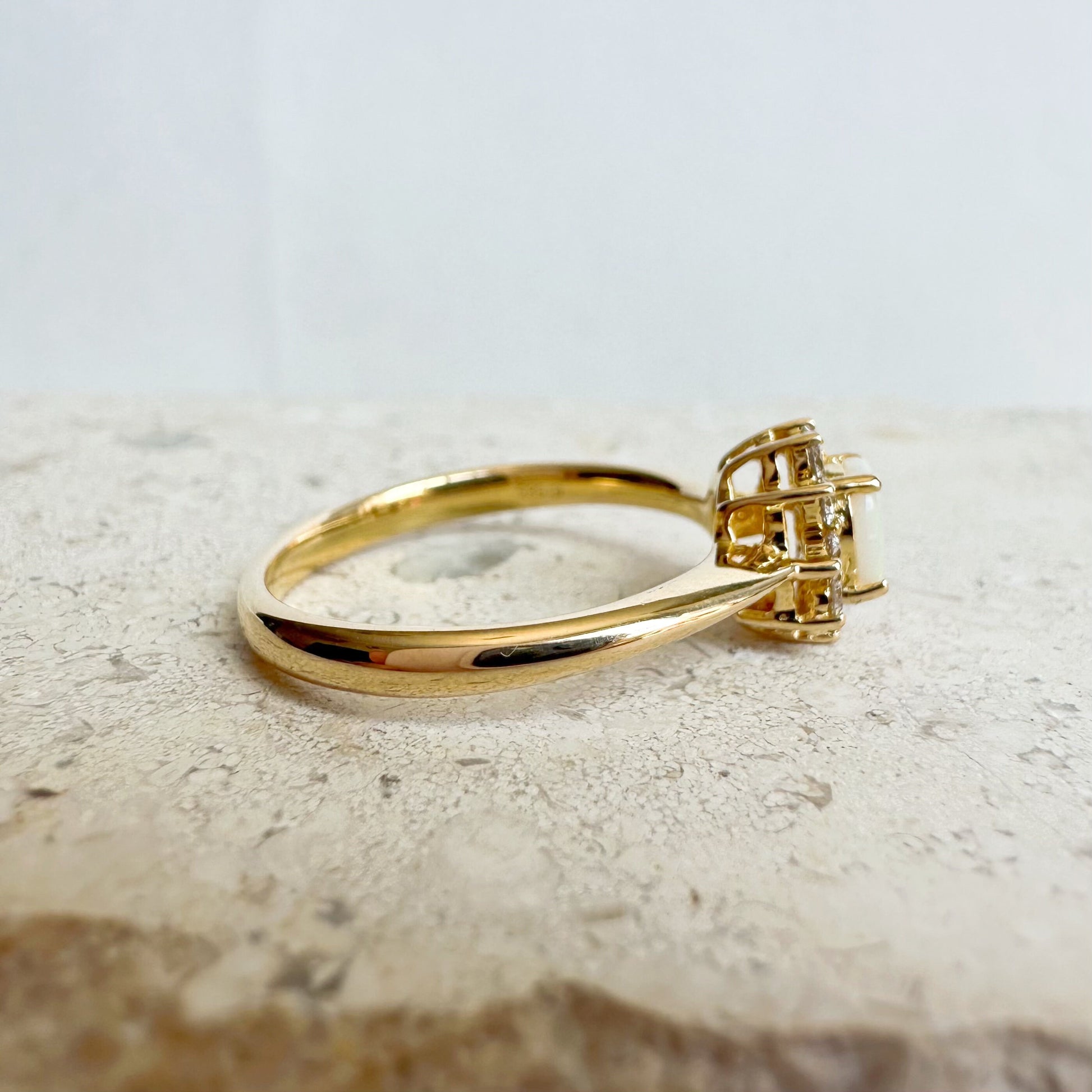 14K Solid Gold Opal and Diamond Halo Ring