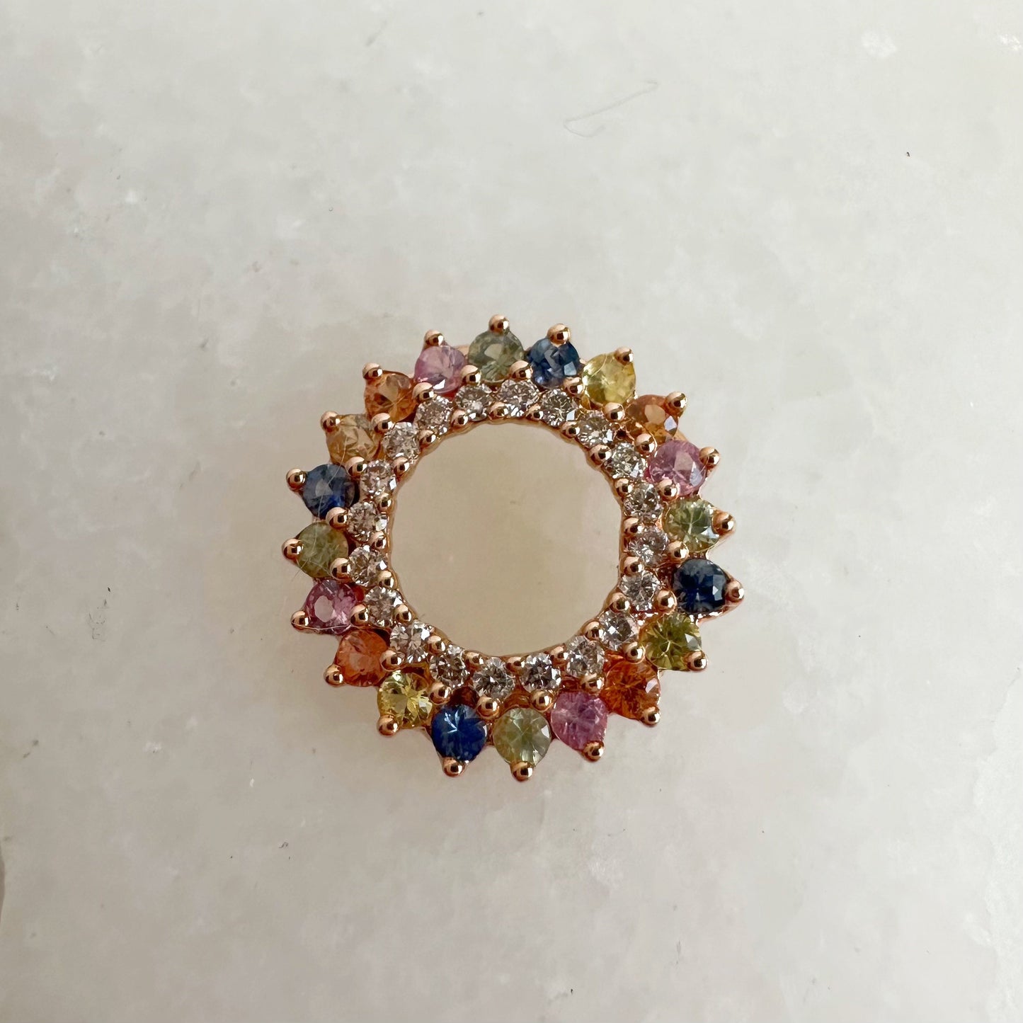 18K Solid Rose Gold Genuine Rainbow Circle Pendant (pendant only)