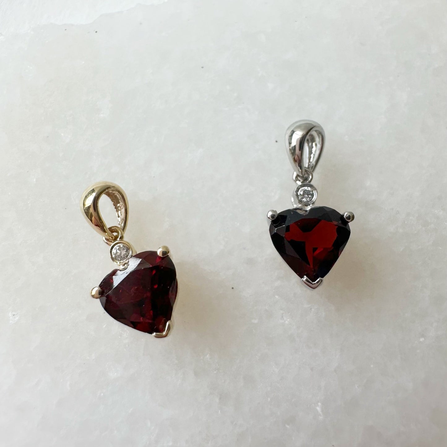 14K Solid Gold Heart Shaped Genuine Garnet and Diamond Pendant