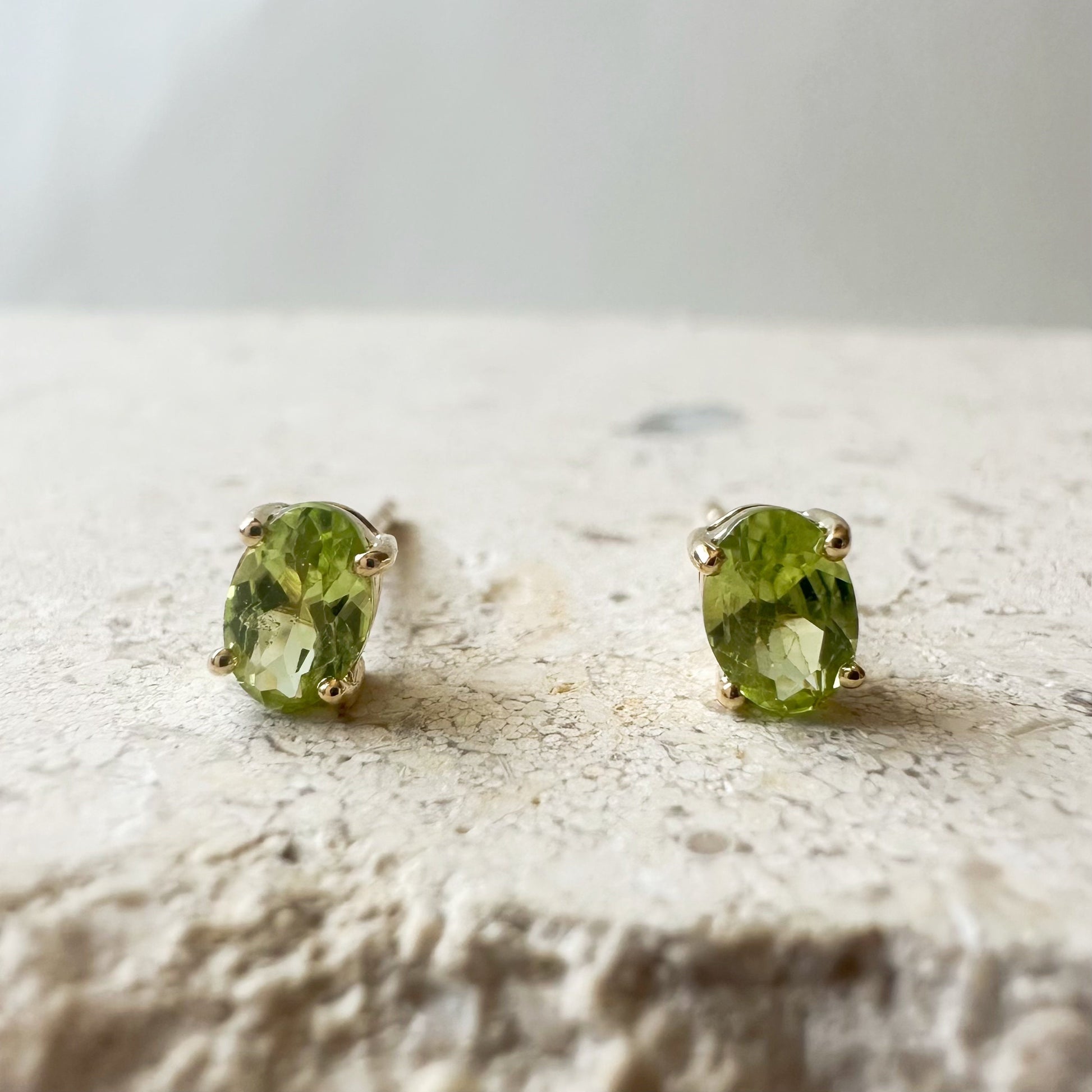 14K Solid Gold Peridot Studs