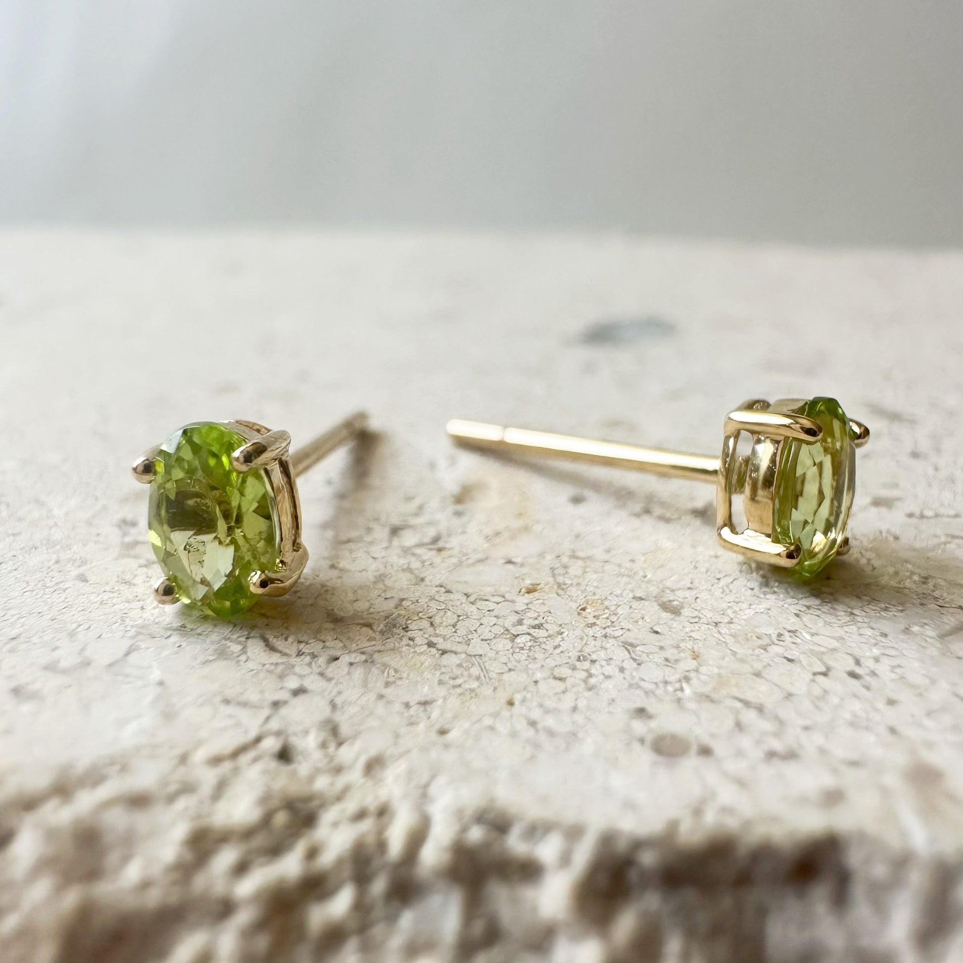 14K Solid Gold Peridot Studs