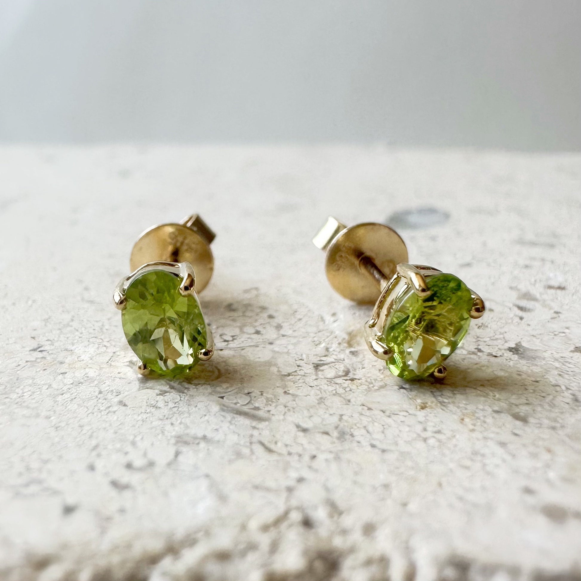 14K Solid Gold Peridot Studs