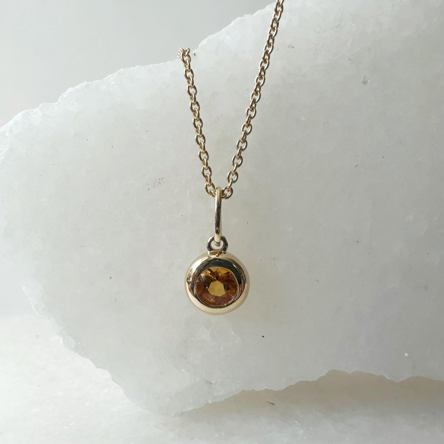 14K Solid Gold Genuine Bezel Citrine Pendant