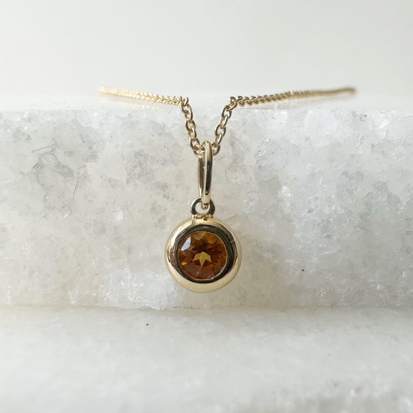 14K Solid Gold Genuine Bezel Citrine Pendant