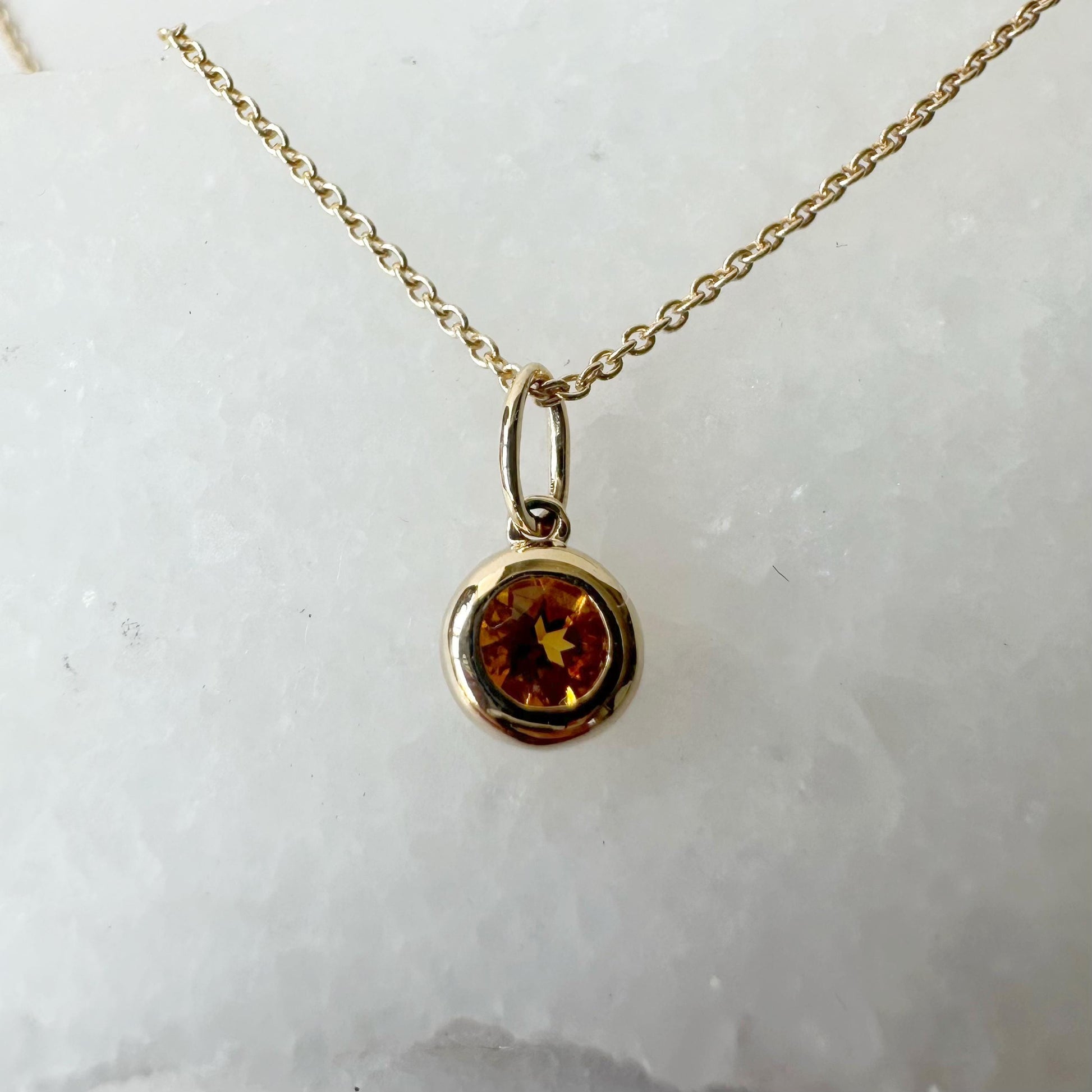 14K Solid Gold Genuine Bezel Citrine Pendant