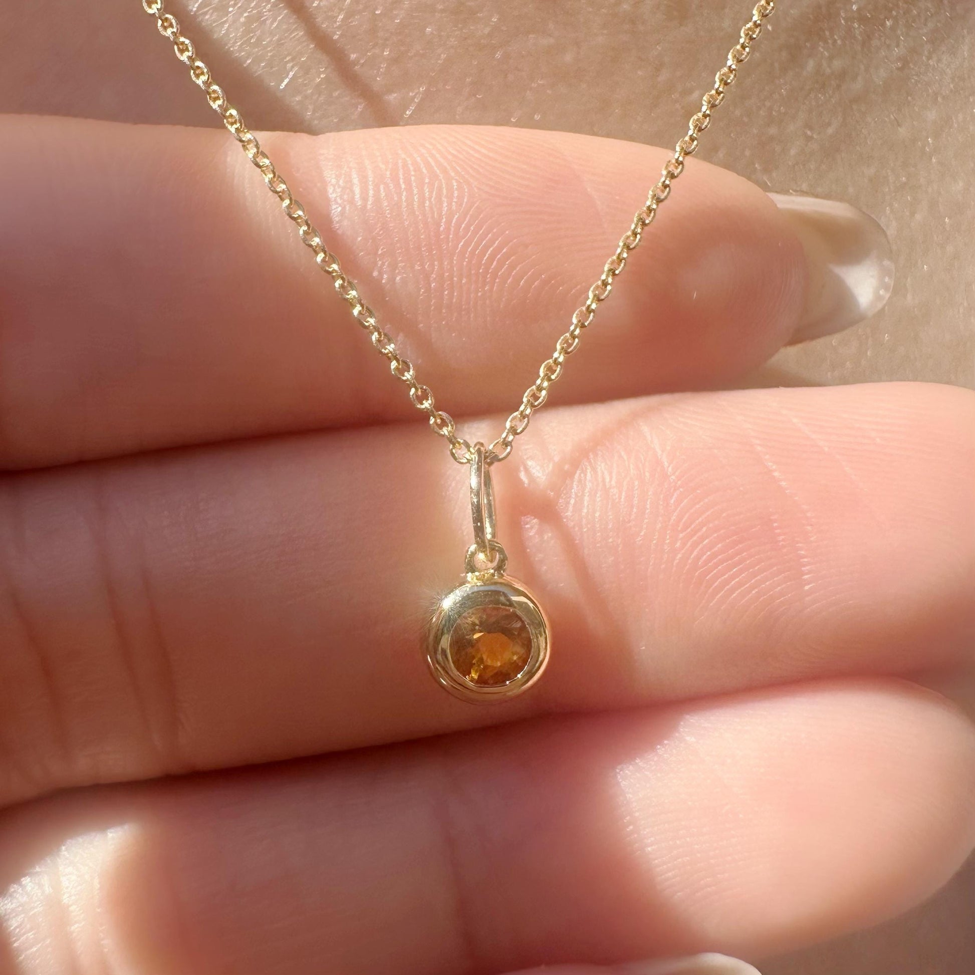 14K Solid Gold Genuine Bezel Citrine Pendant