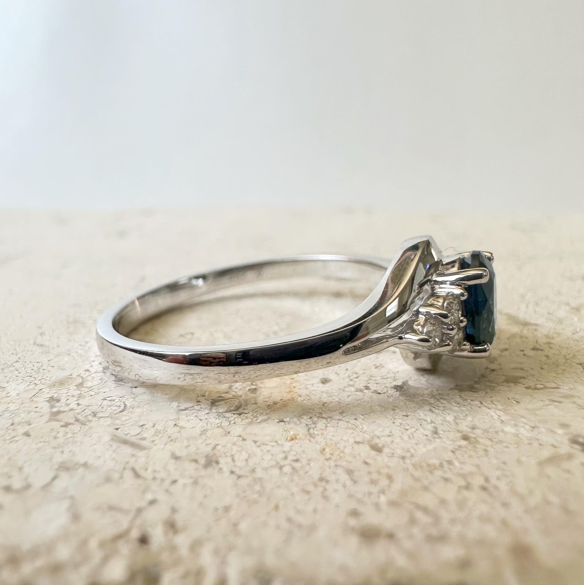 14K Solid Gold Genuine Diamond and Oval Sapphire Ring