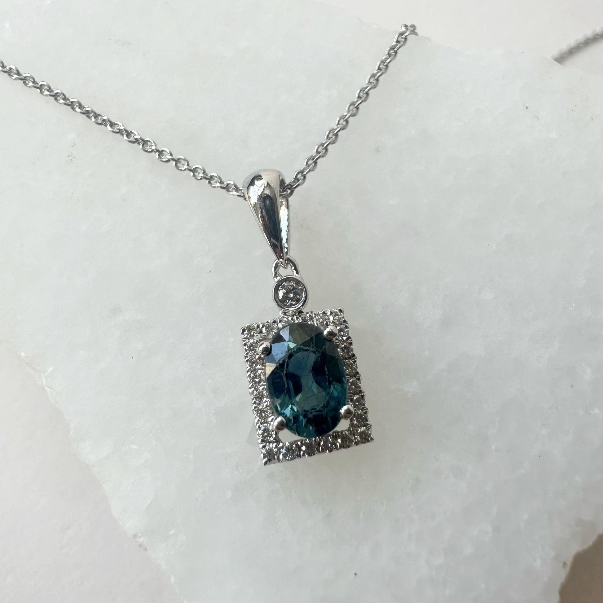 14K Solid Gold Genuine Sapphire and Diamond Pendant