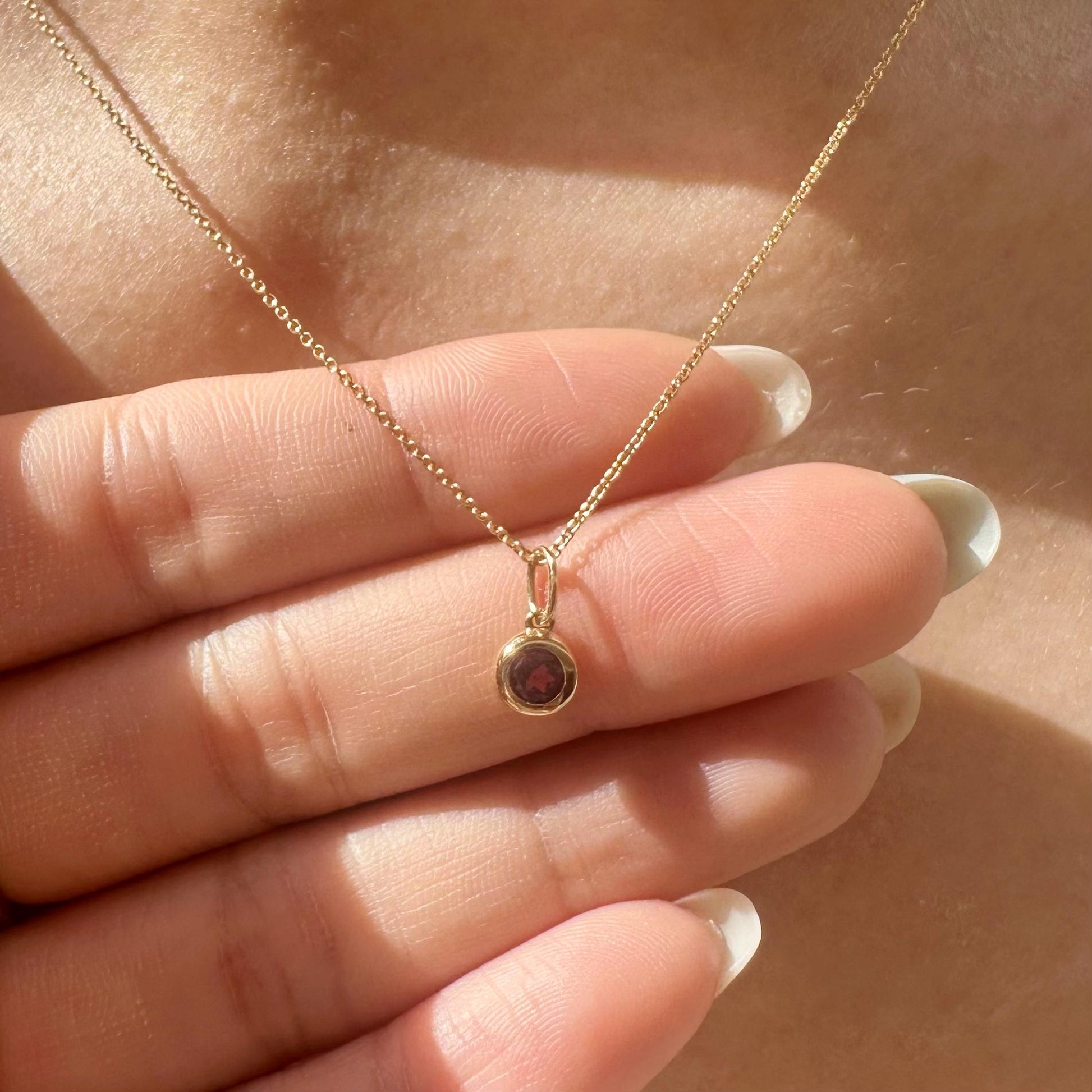 14K Solid Gold Genuine Bezel Amethyst Pendant