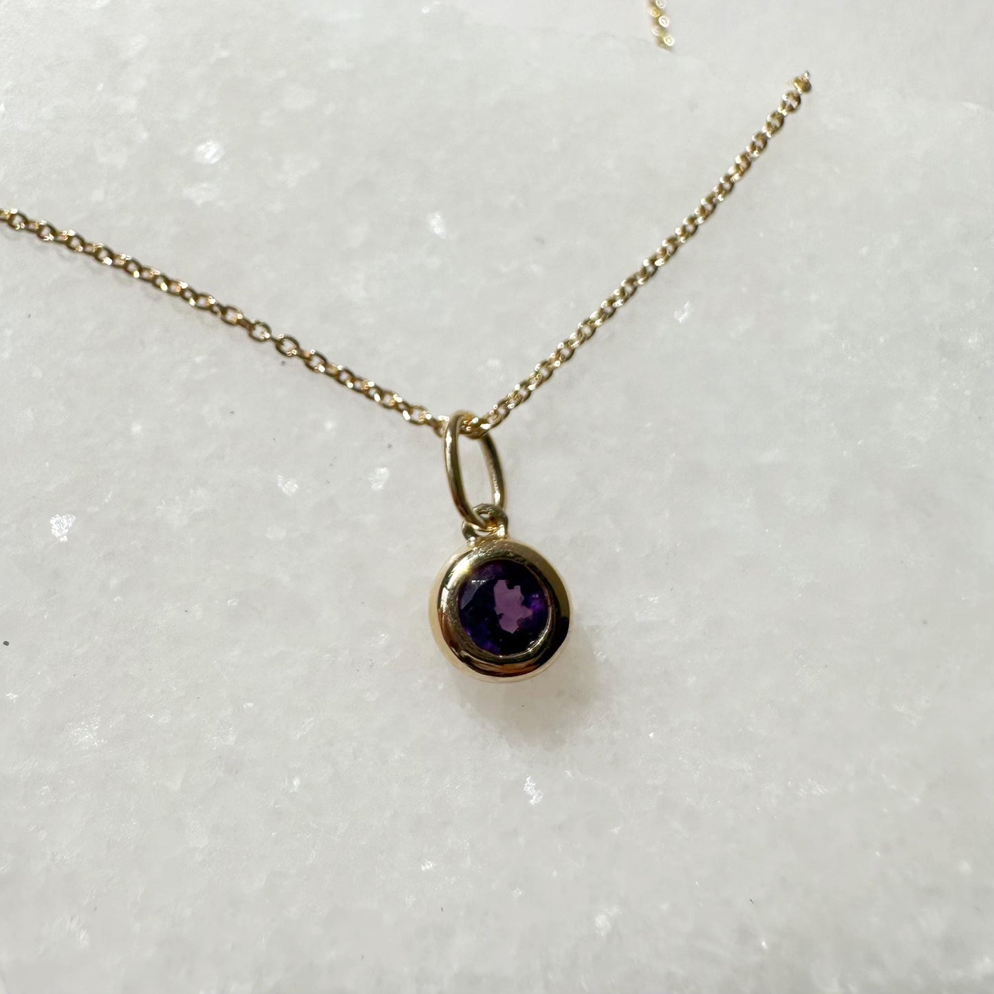 14K Solid Gold Genuine Bezel Amethyst Pendant