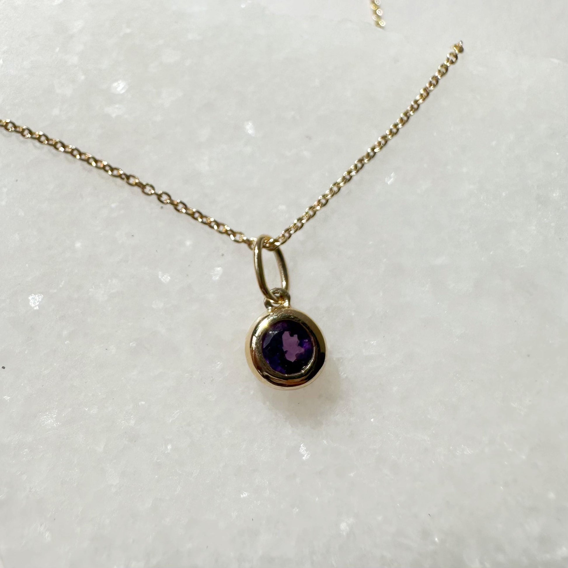 14K Solid Gold Genuine Bezel Amethyst Pendant