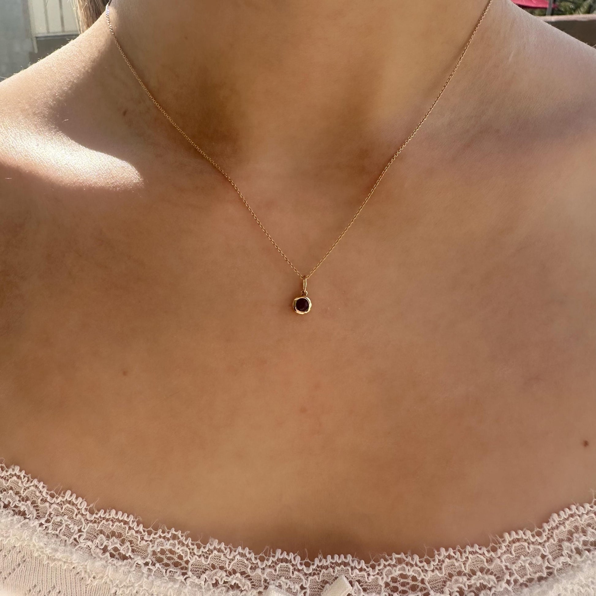 14K Solid Gold Genuine Bezel Amethyst Pendant