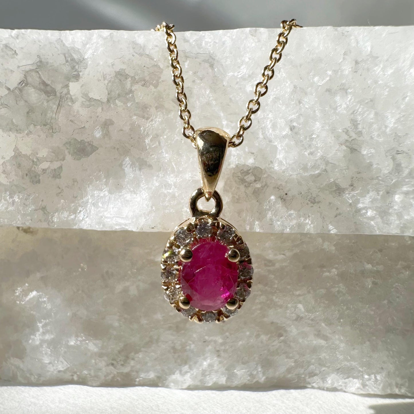 14K Solid Gold Genuine Diamond and Ruby Pendant
